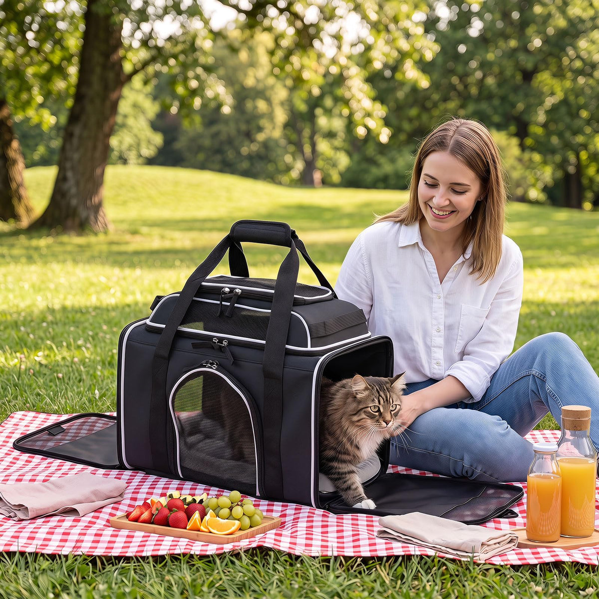 Pet Carrier on Wheels, Foldable Rolling Pet Travel Bag