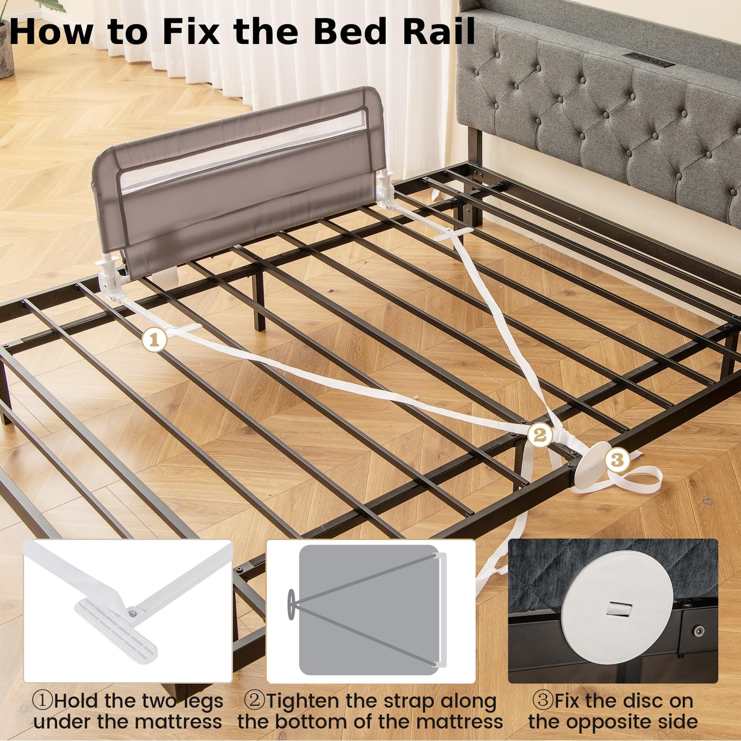 GYMAX Bed Rails for Toddlers, 120CM Foldable Baby Bed Guard with Safety Strap