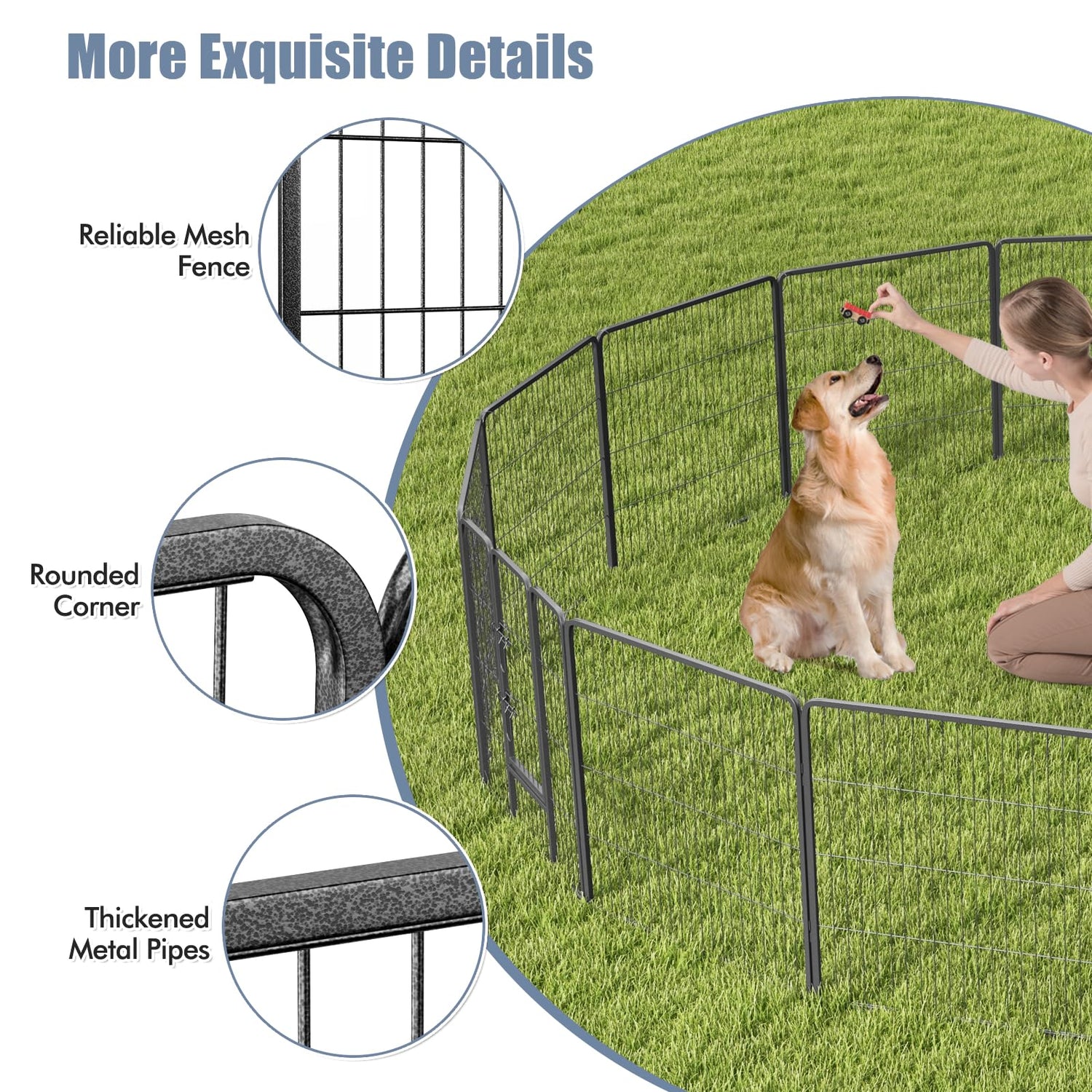 GYMAX Dog Playpen Outdoor Indoor, 16 Panel 80cm Height Metal Dog Fence for Puppies Small Dogs