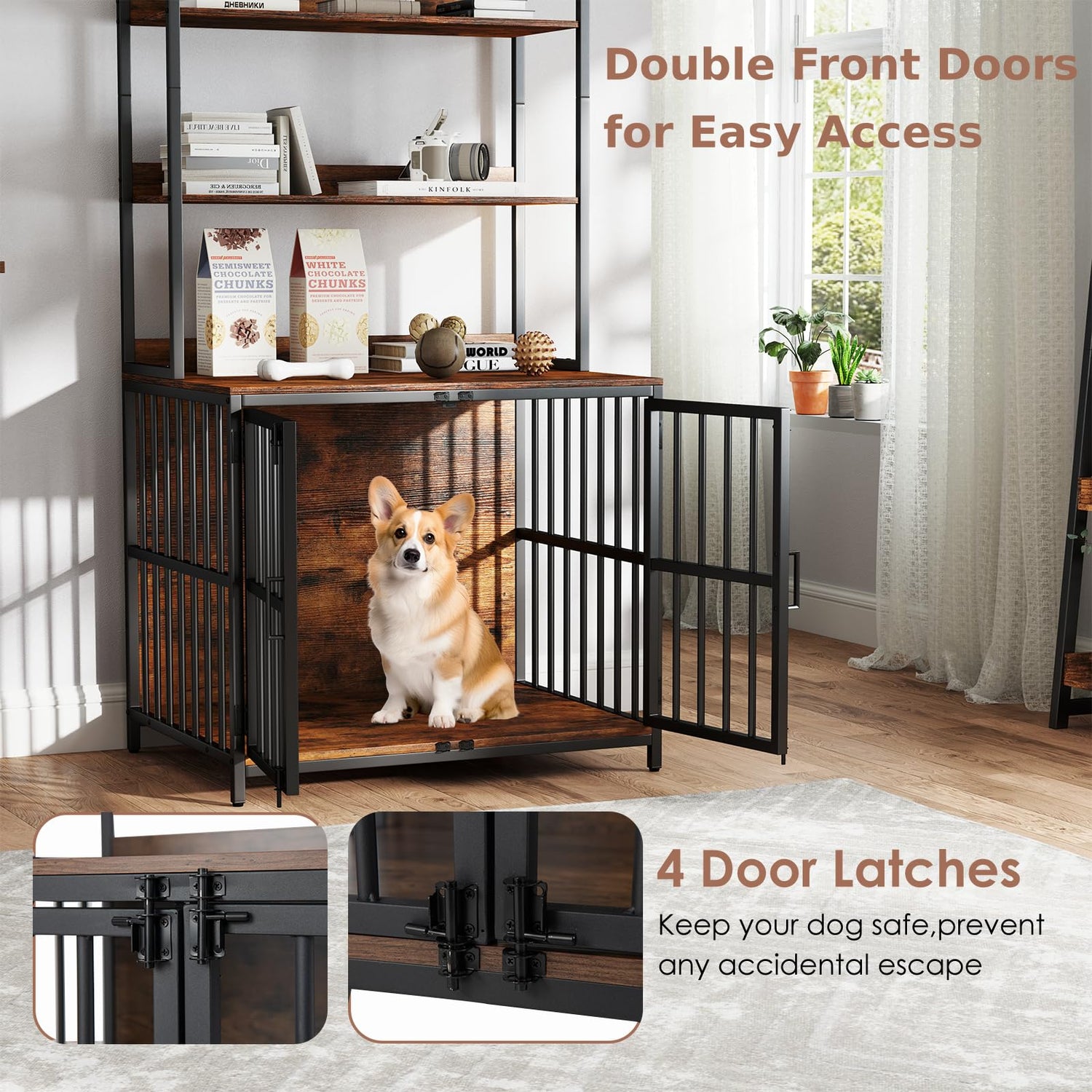 GYMAX Dog Crate Furniture with Storage Shelves