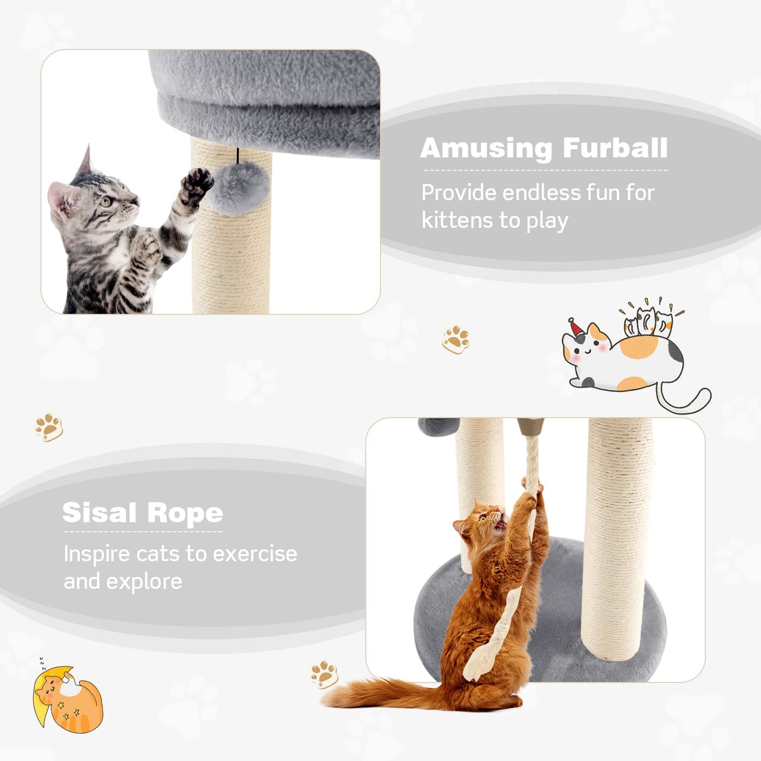 2-Tier Compact Cat Climbing Tower with Plush Top Perch Bed