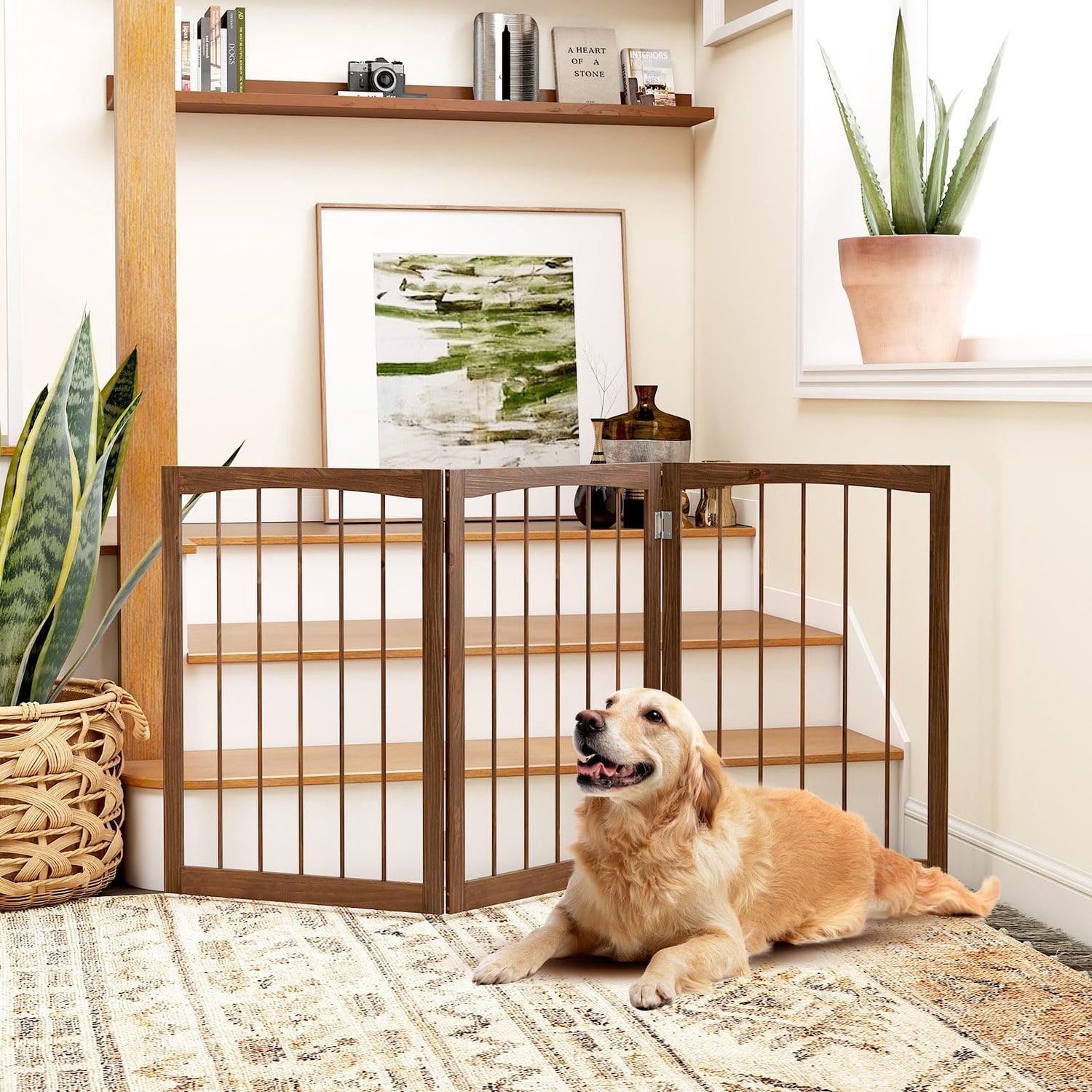 76 CM Tall Pet Gate Wooden Dog Fence 3-Panel Room Divider Barrier