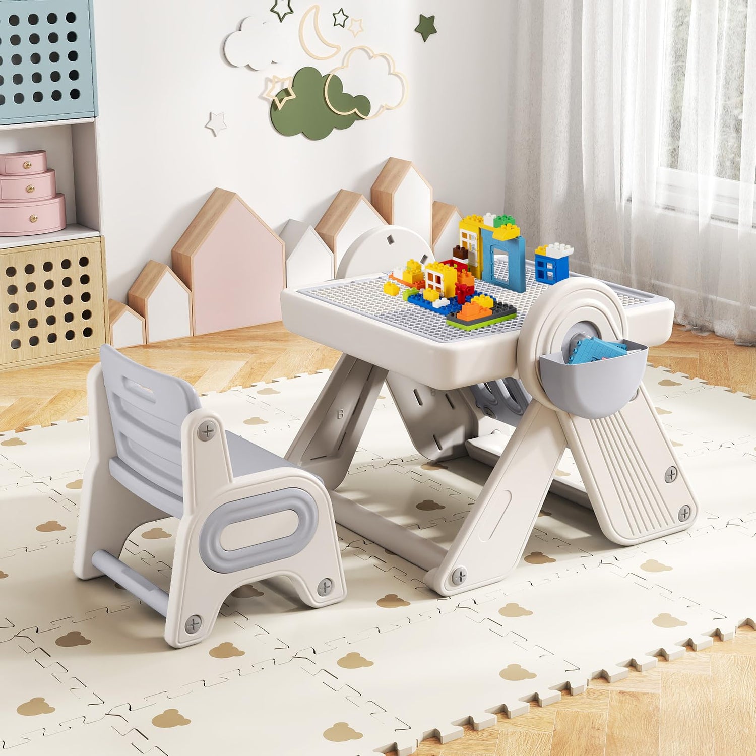 6-in-1 Multi-activity Children Table & Chair Folding Art Easel Set