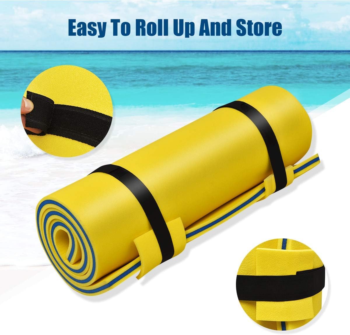 GYMAX Large Floating Water Pad, 3-Layer XPE Foam Floating Raft Mat with Rolling Pillow Design, 220 x 90 x 4 cm
