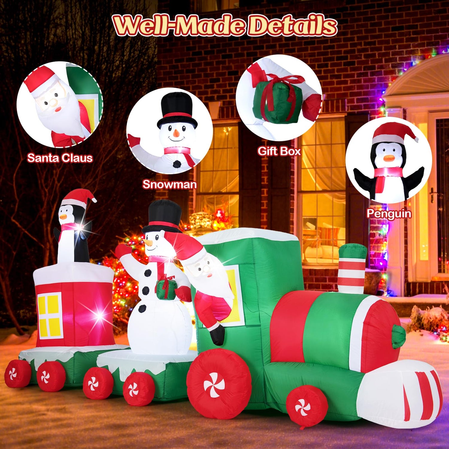 11.5 Feet Christmas Inflatables Train with Snowman Penguin Gift Box