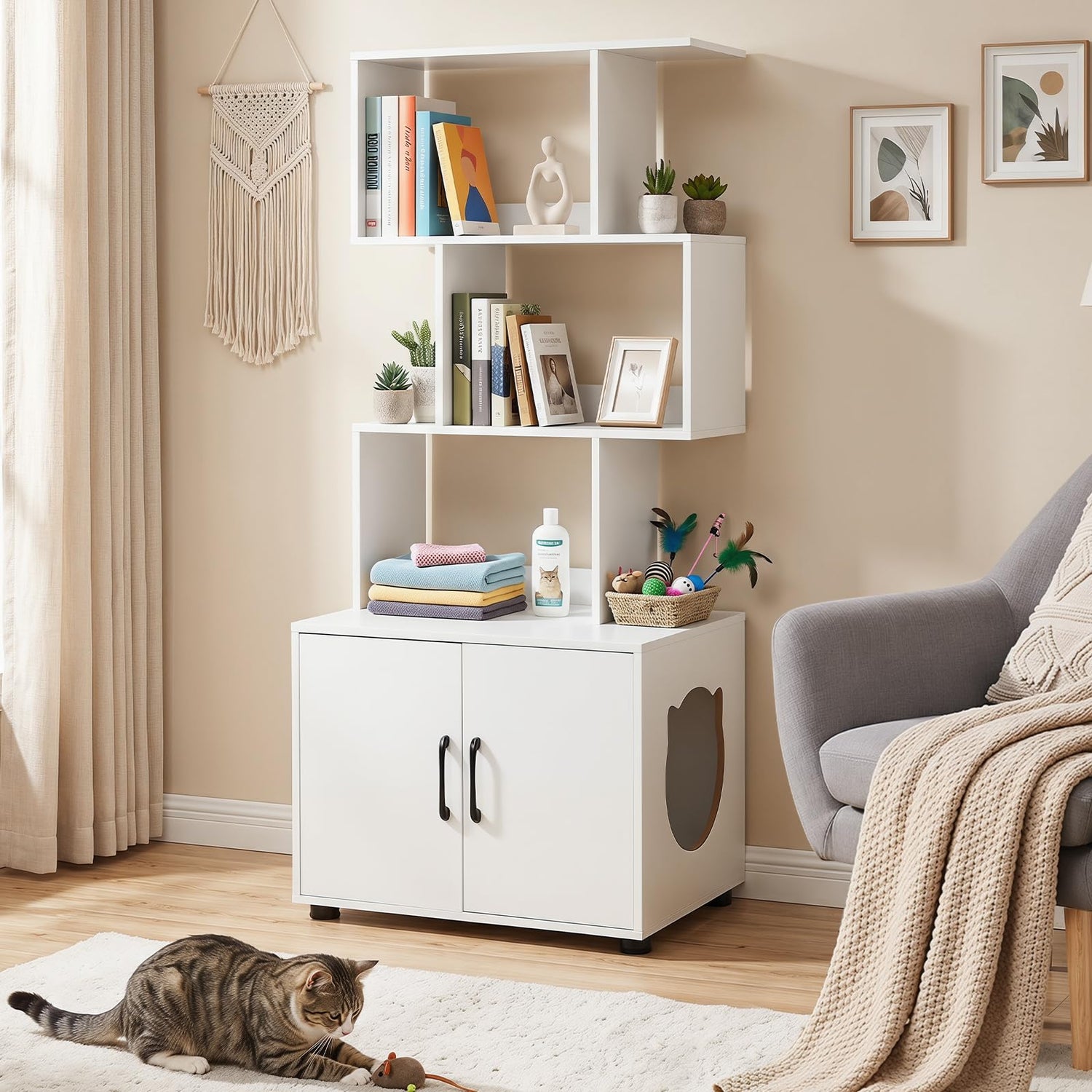 Cat Litter Box Enclosure with 3 Shelves