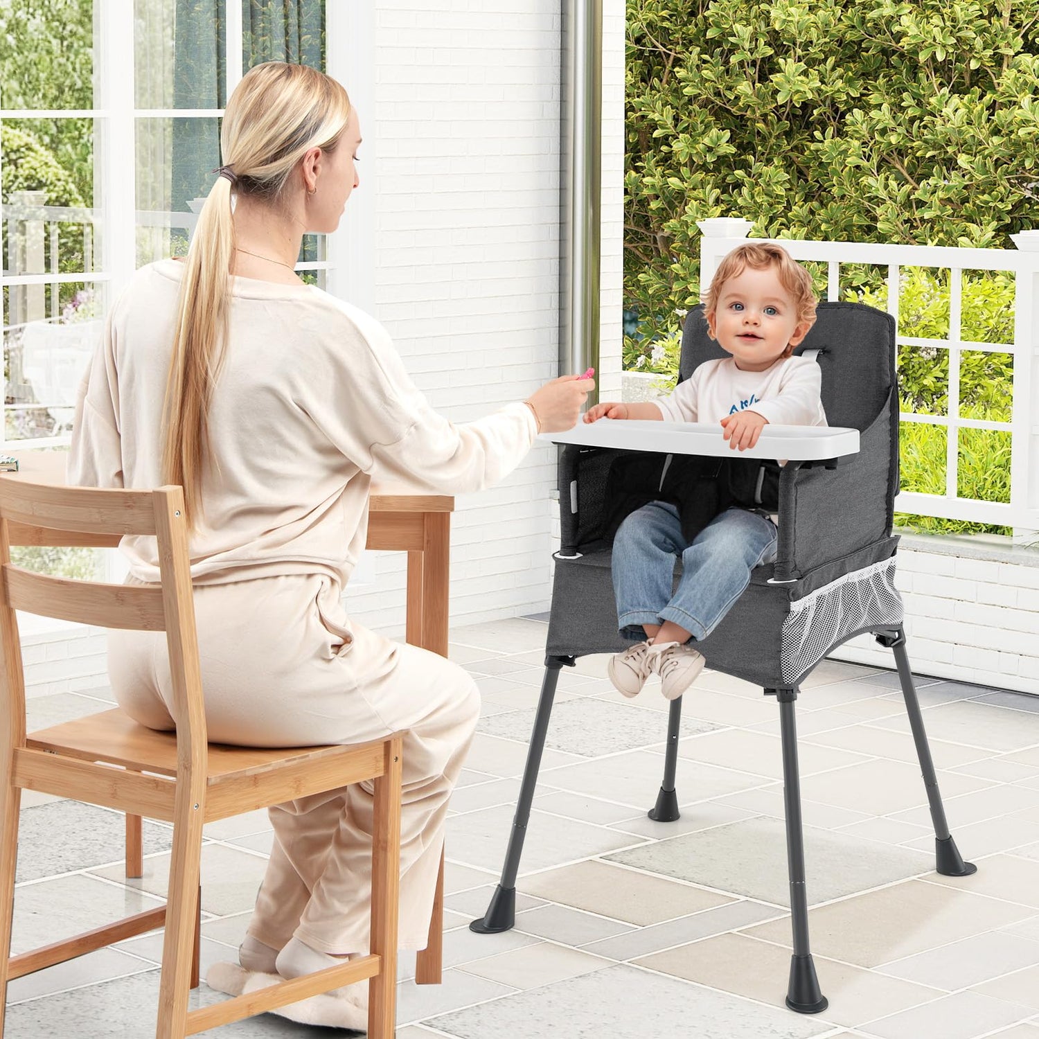 Foldable High Chair for Babies and Toddlers | Baby Highchair with 2-Level Adjustable Tray