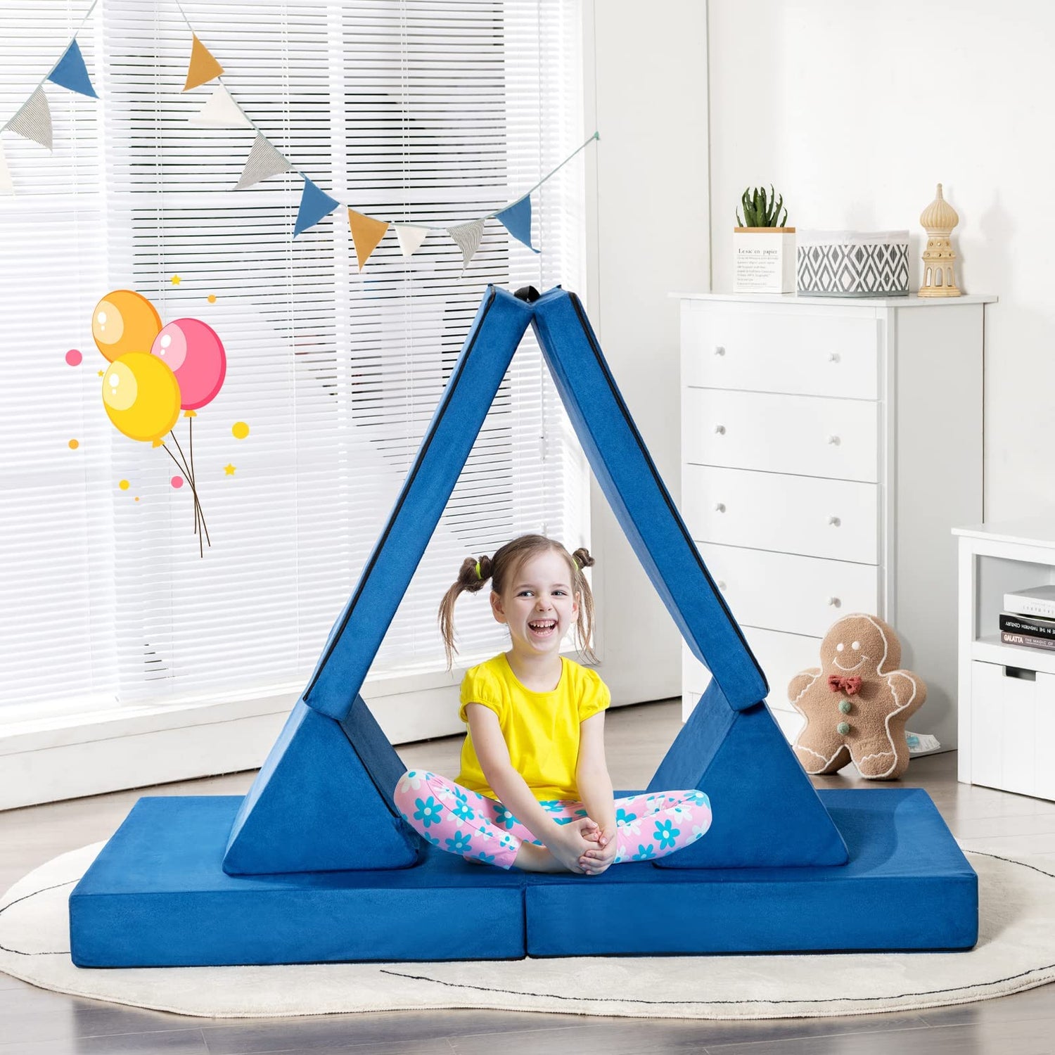 GYMAX Kids Sofa Bed, 4Pcs Toddler Climb and Crawl Play Set with Washable Cover, 2 Folding Mats