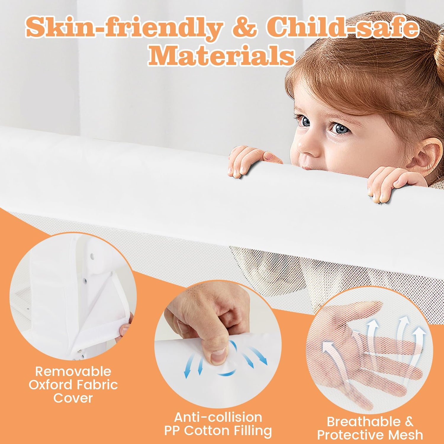GYMAX Bed Rails for Toddlers, 120CM Foldable Baby Bed Guard with Safety Strap