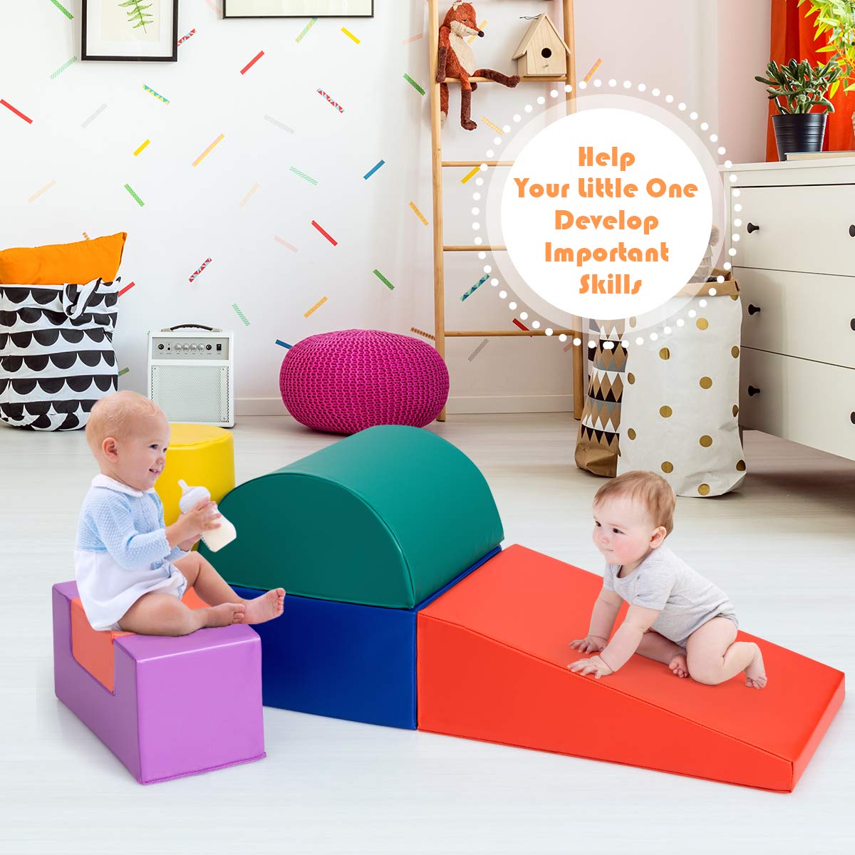 GYMAX Soft Play Equipment, 6-Piece Kids Activity Set, Baby Soft Foam Blocks Interactive Toy