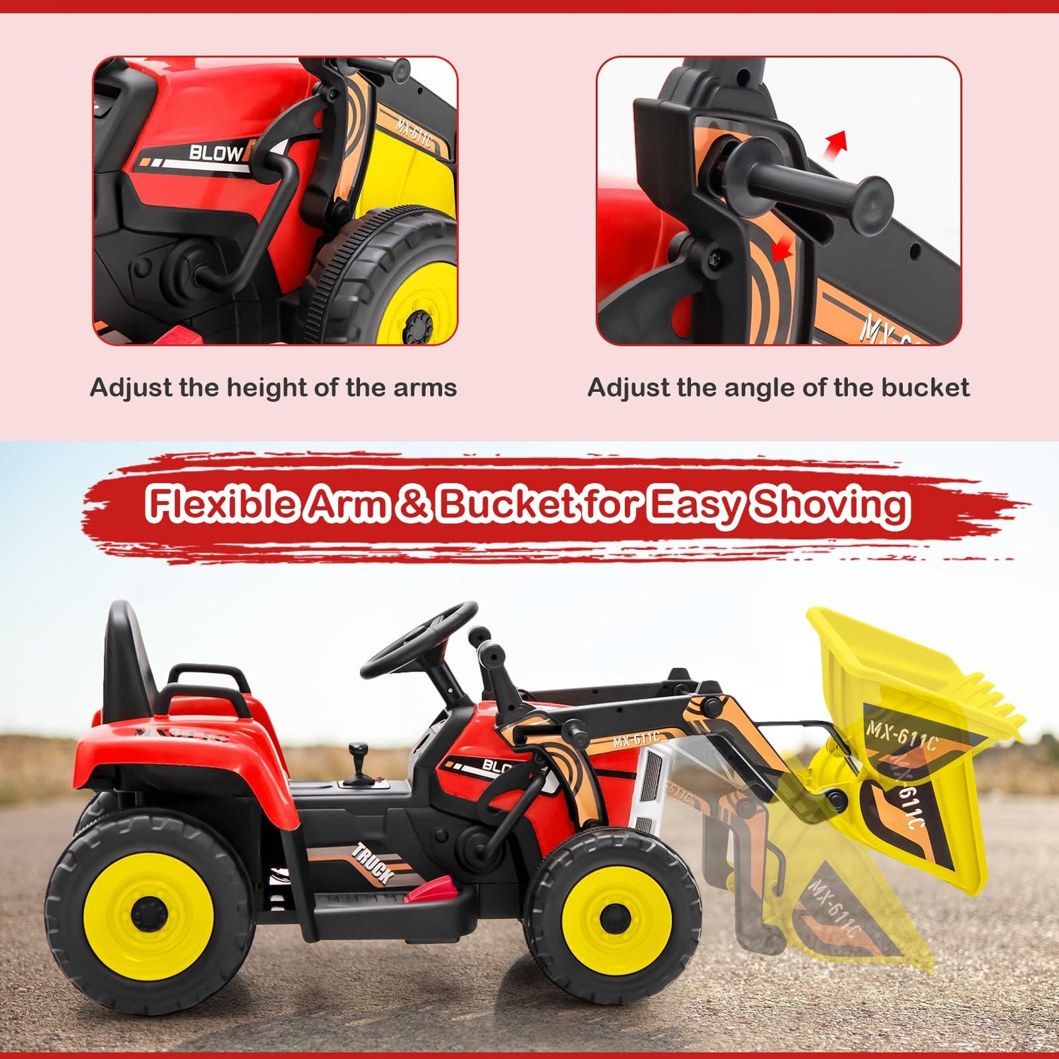GYMAX Kids Ride on Bulldozer, 12V Battery Powered Toy Car with Remote Control, Light, Music, USB, for 3-8 Years Old