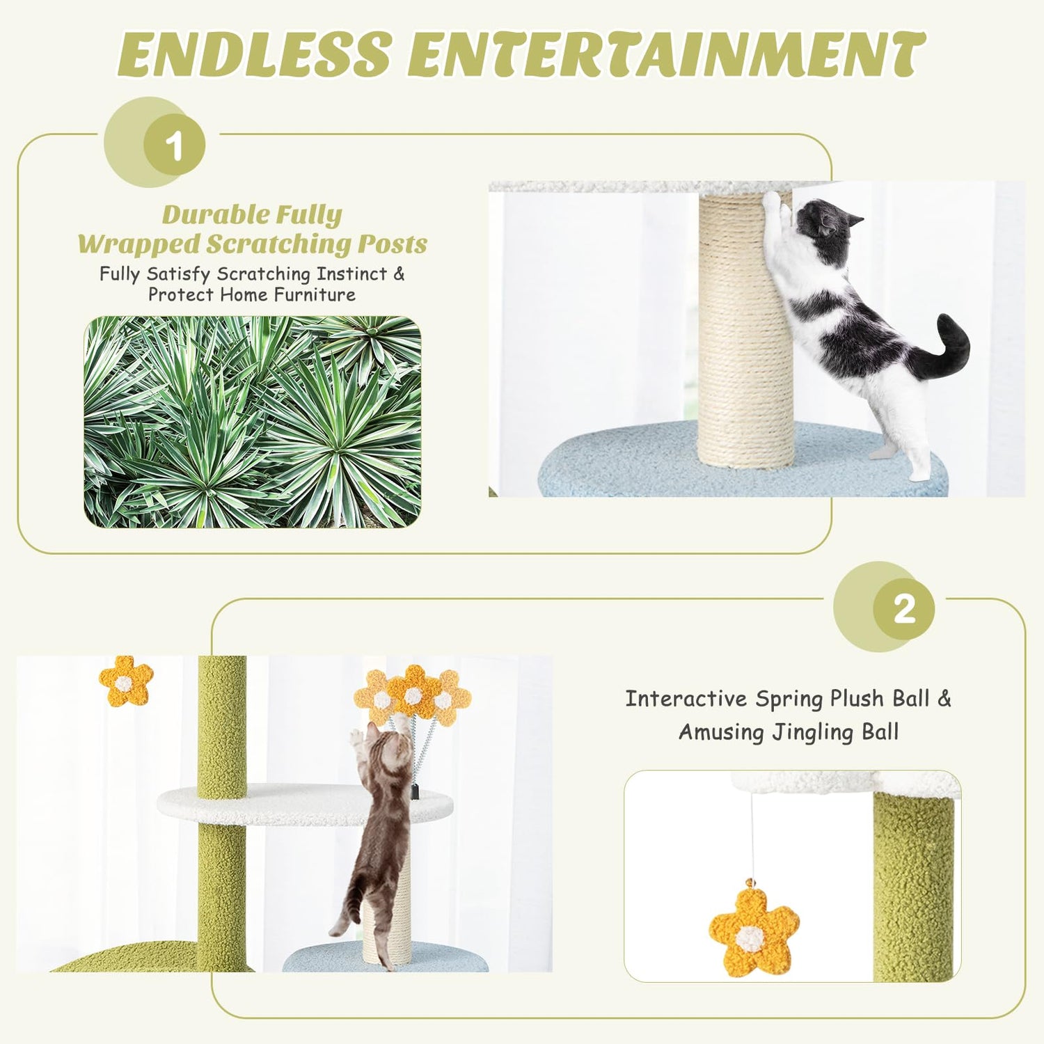 GYMAX Cat Tree, Modern Cats Tower with Scratching Posts