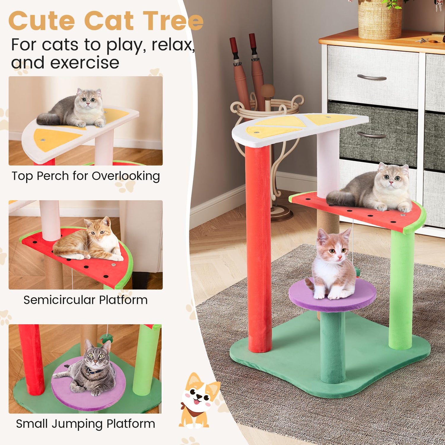 GYMAX Cat Tree, Multi-Level Cat Tower with Sisal Scratching Posts