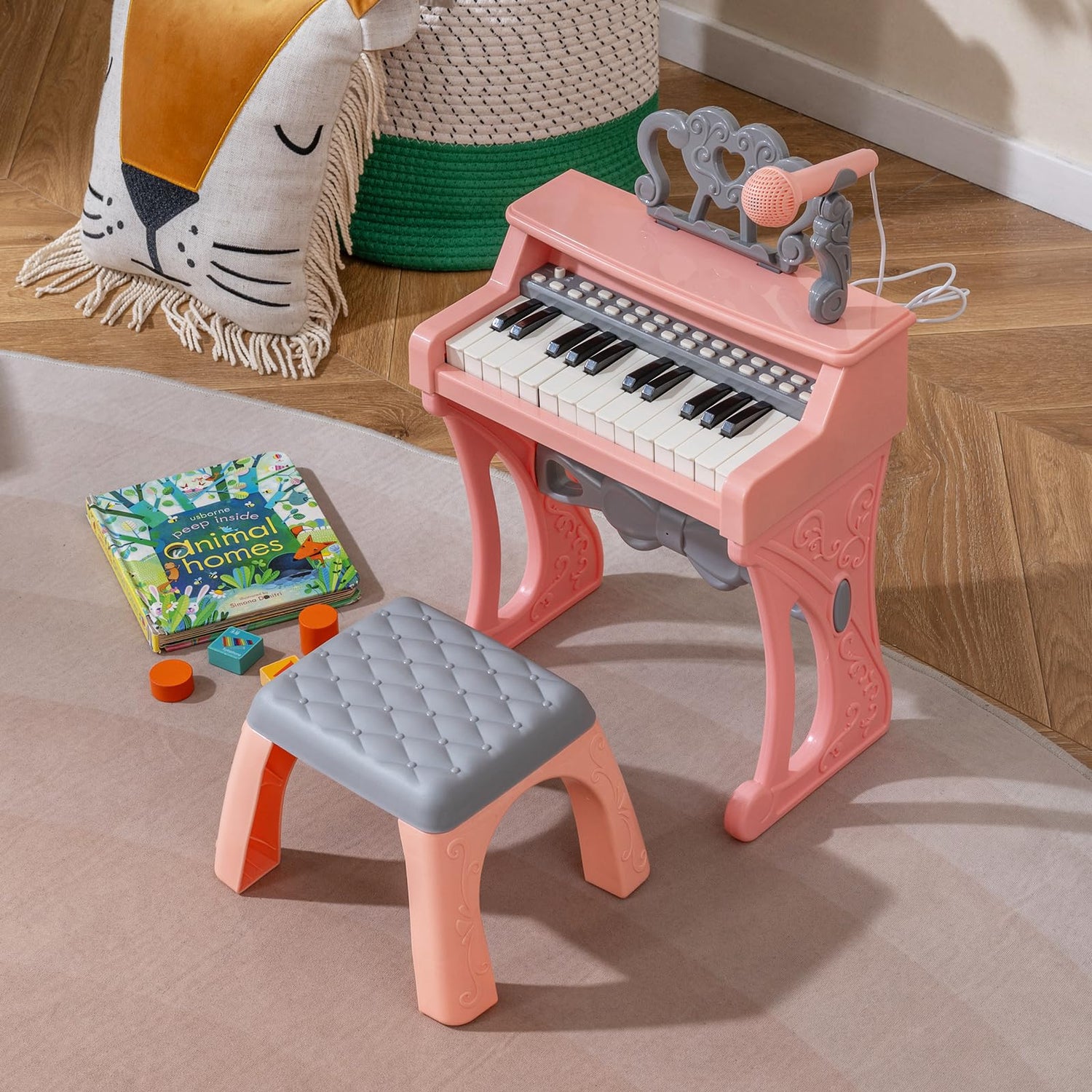 Mini Electric Toddler Keyboard with Microphone (High Stand with Stool)
