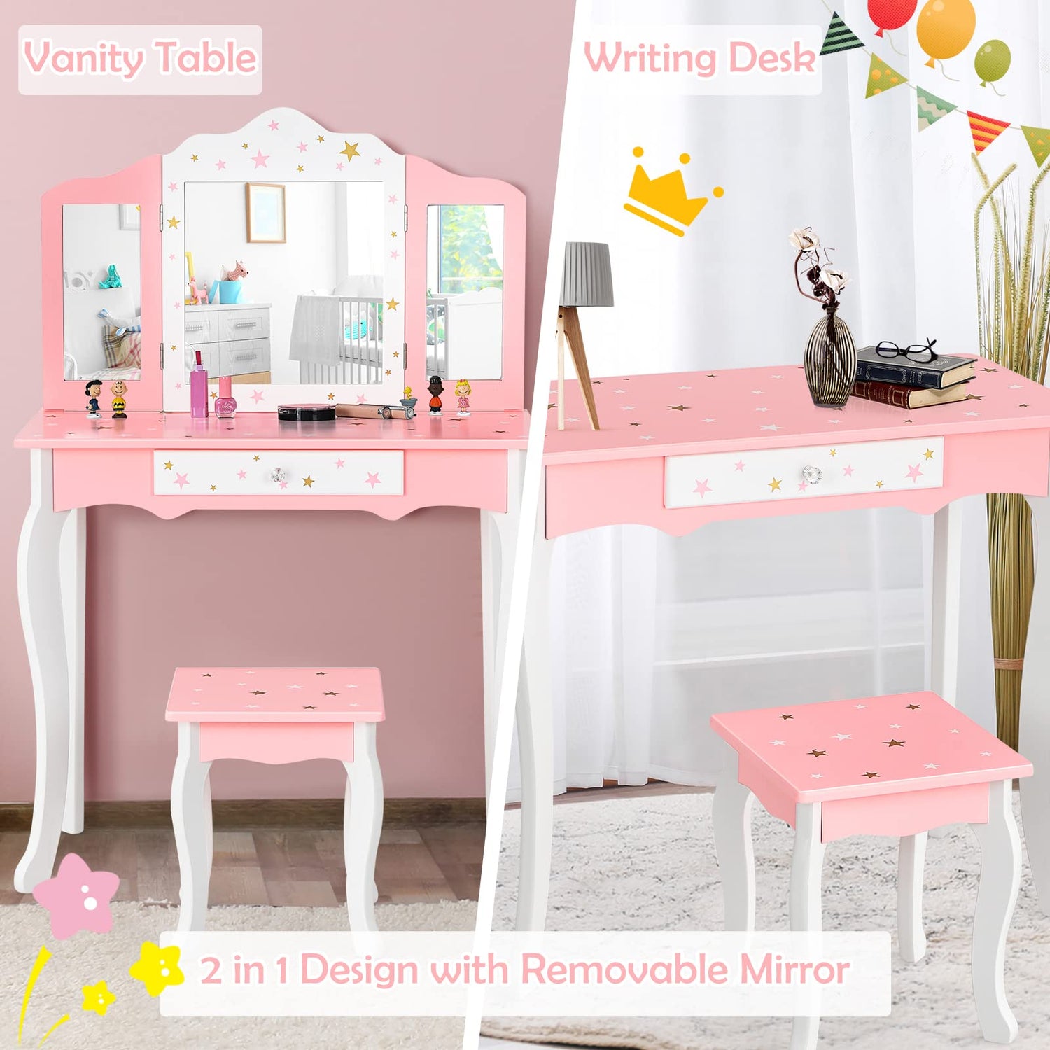 GYMAX Kids Dressing Table Set