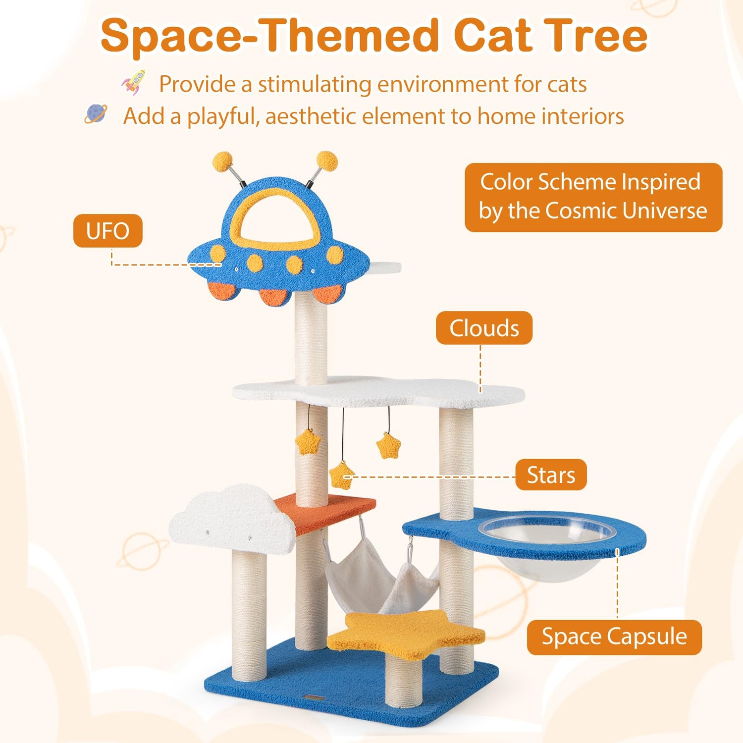 GYMAX Cat Tree, 124cm Tall Multi-level Cat Tower with Sisal Scratching Posts