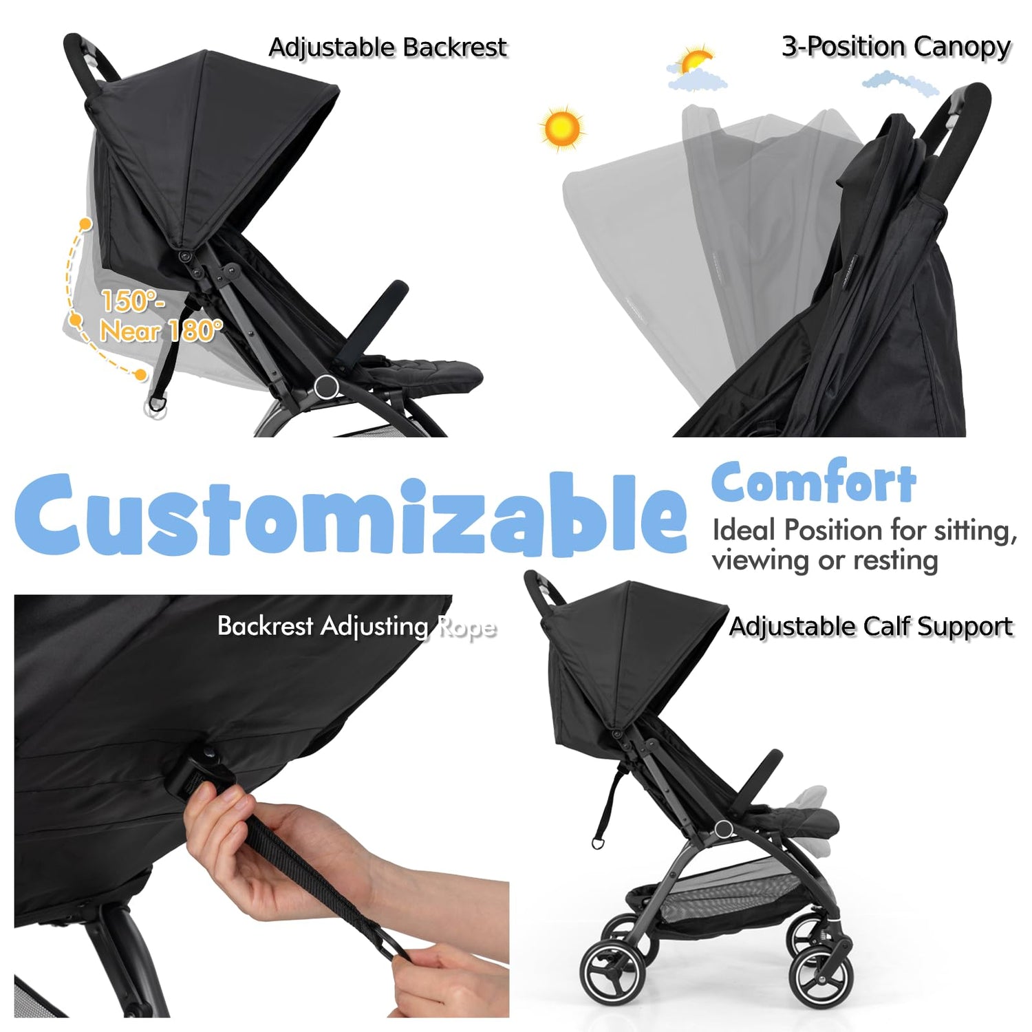 GYMAX Baby Stroller, Foldable Toddler Pushchair with Adjustable Backrest