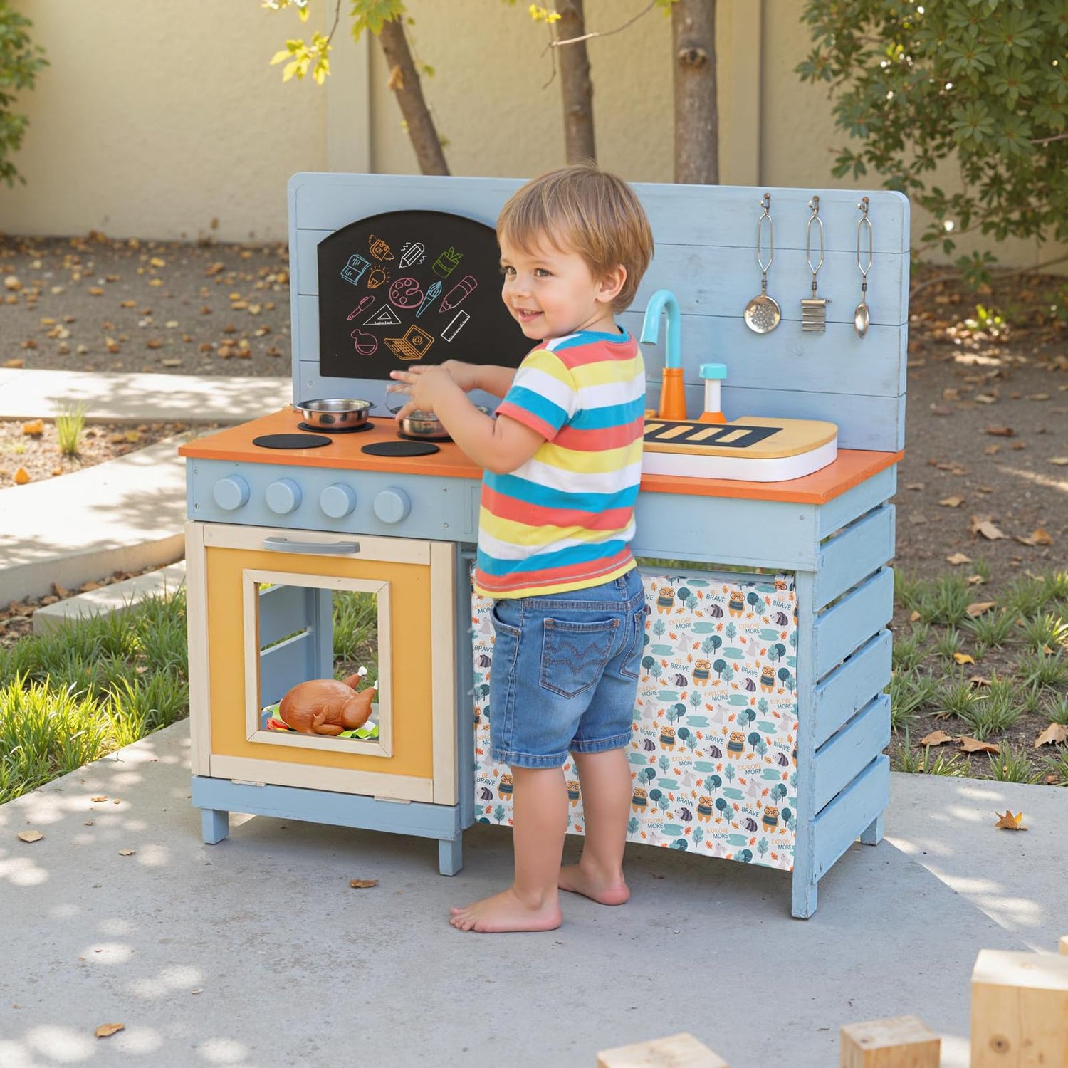 Wooden Kids Play Kitchen Toy Set with Stoves