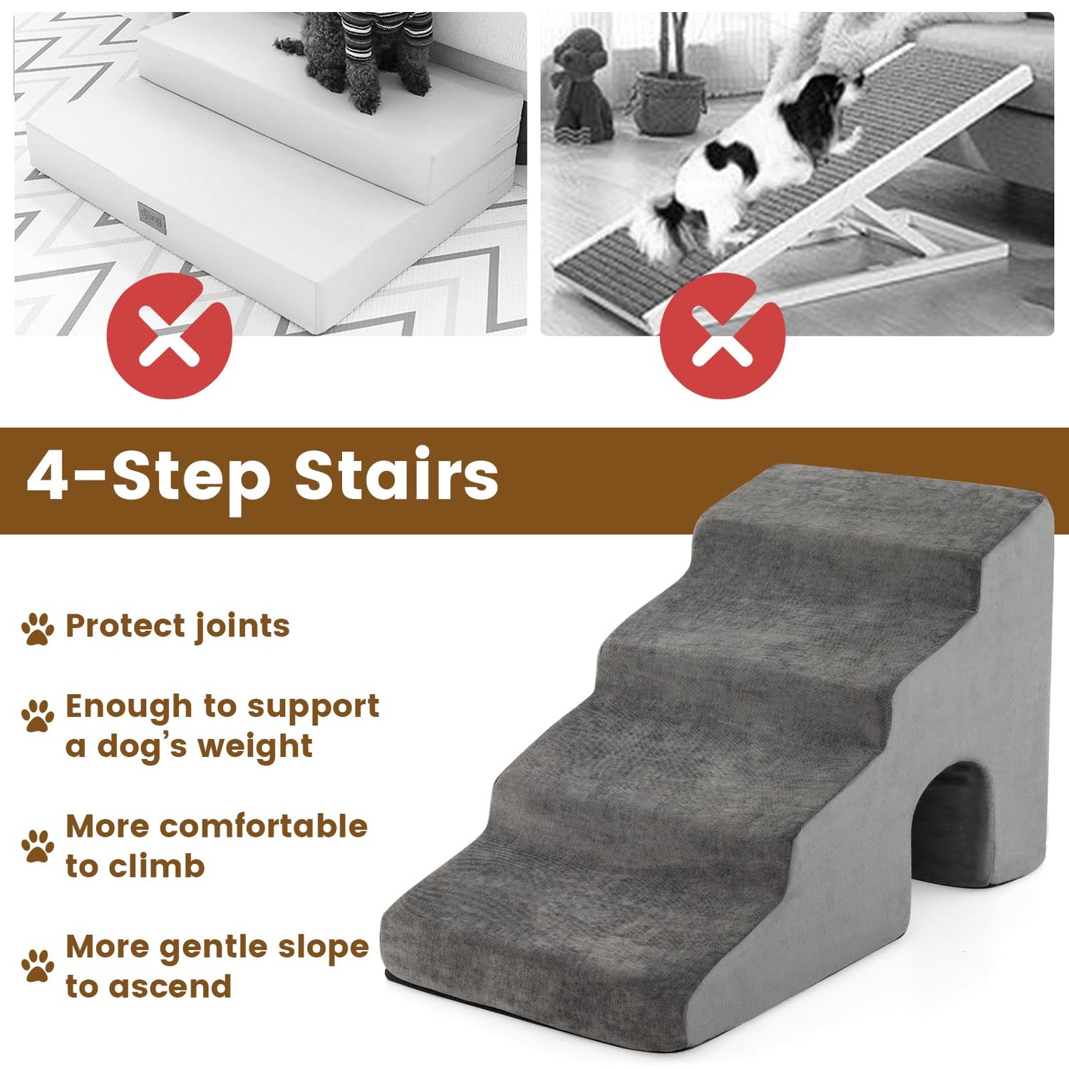 GYMAX Dog Stairs, 1/2 Piece Pet Ladder with Pet Hole, Non-Slip Bottom, Removable Cover