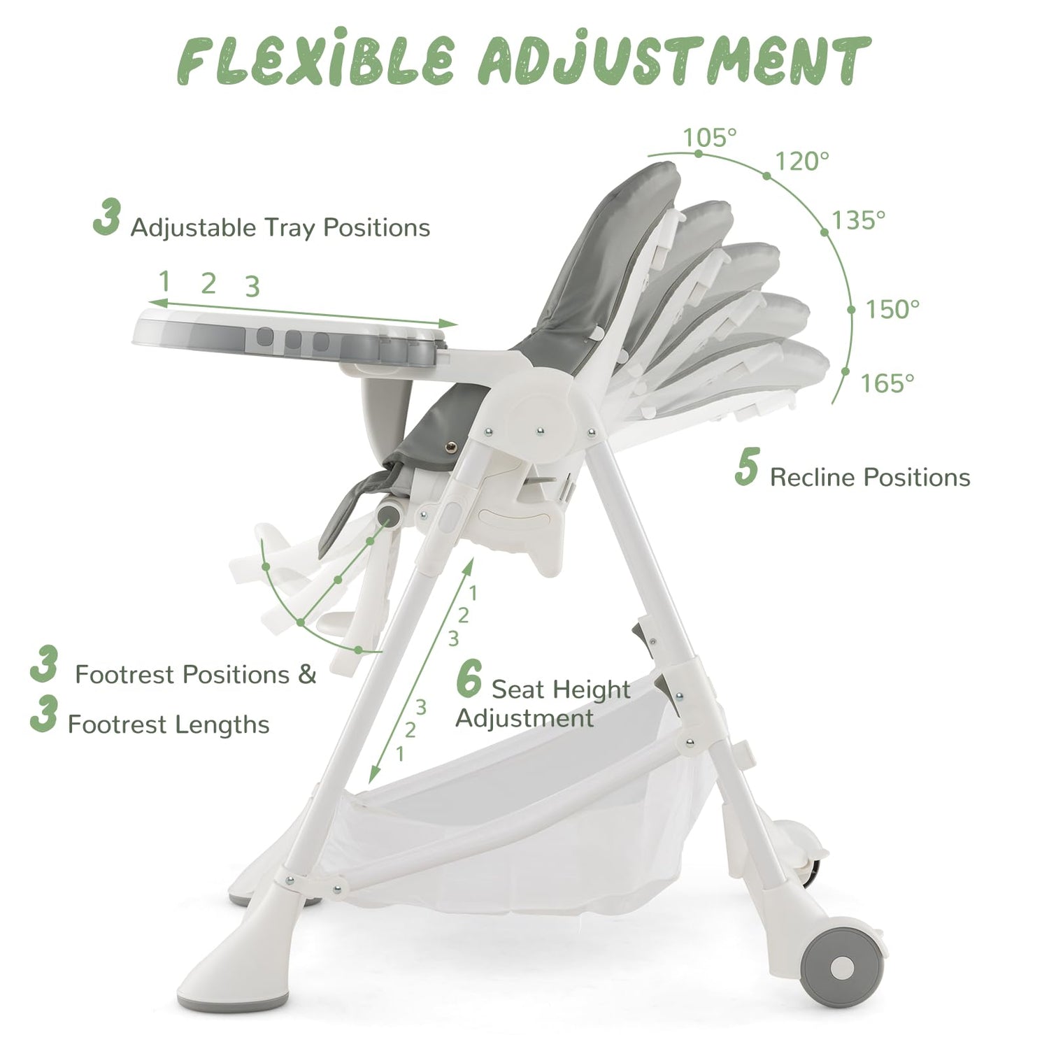 GYMAX Baby Highchair, Adjustable Foldable Infant High Chair with Removable Tray