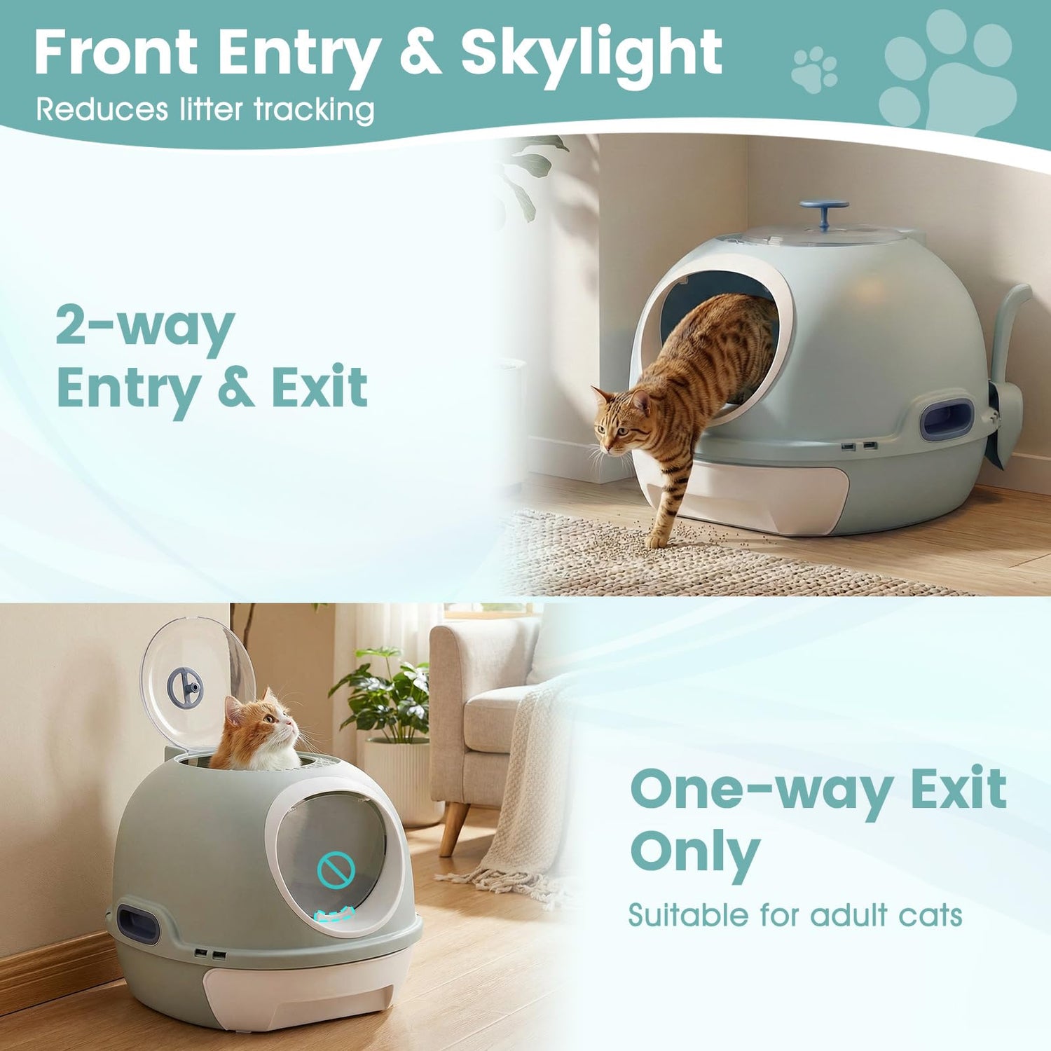 Cat Litter Box with Lid, Helicopter Style Fully Enclosed Cat Toilet with Scoop