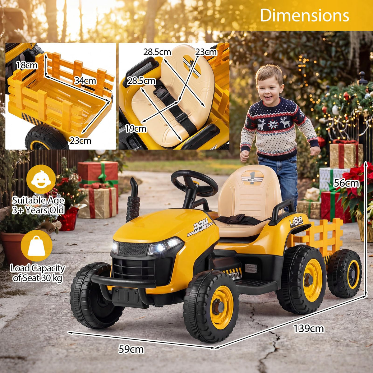 24V Kids Ride on Tractor with Trailer, Ride on Bulldozer