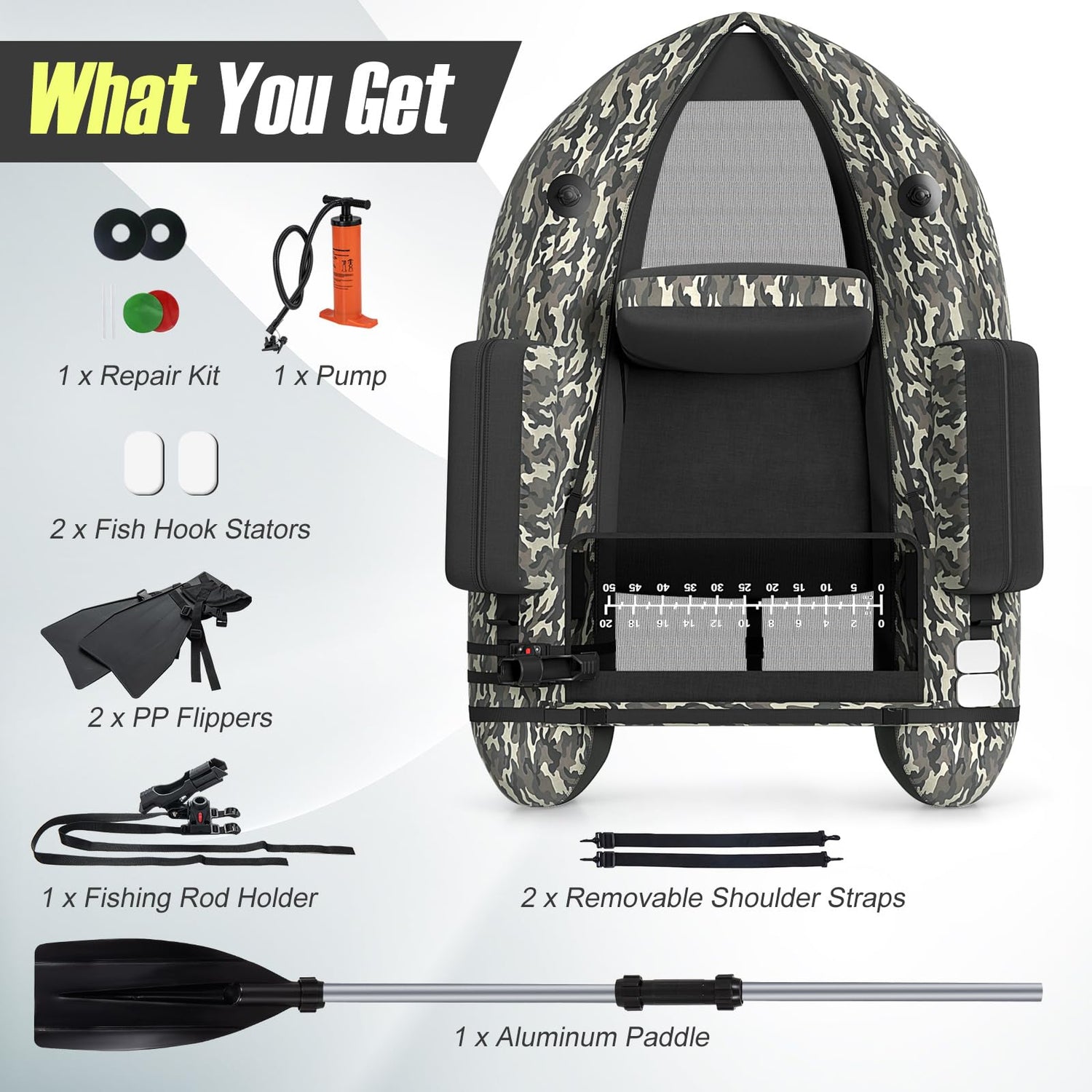 GYMAX Inflatable Fishing Float Tube, Fishing Boat with Adjustable Backpack Straps, 150 KG Load Capacity, 135 x 110 x 54cm