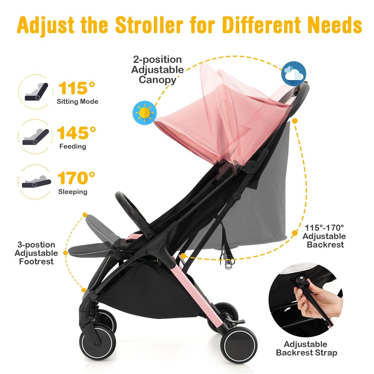 GYMAX Foldable Baby Stroller Lightweight Baby Pushchair