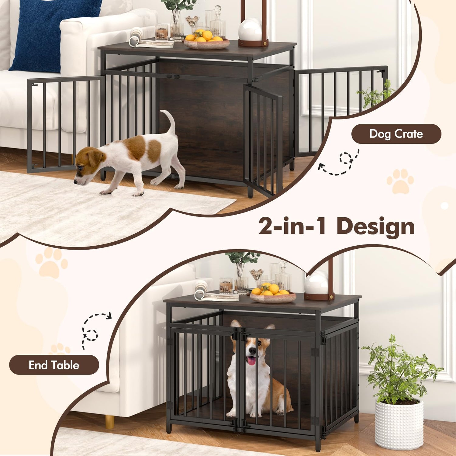 GYMAX Dog Crate Furniture, Heavy Duty Dog Crate(80 x 60 x 64 cm)