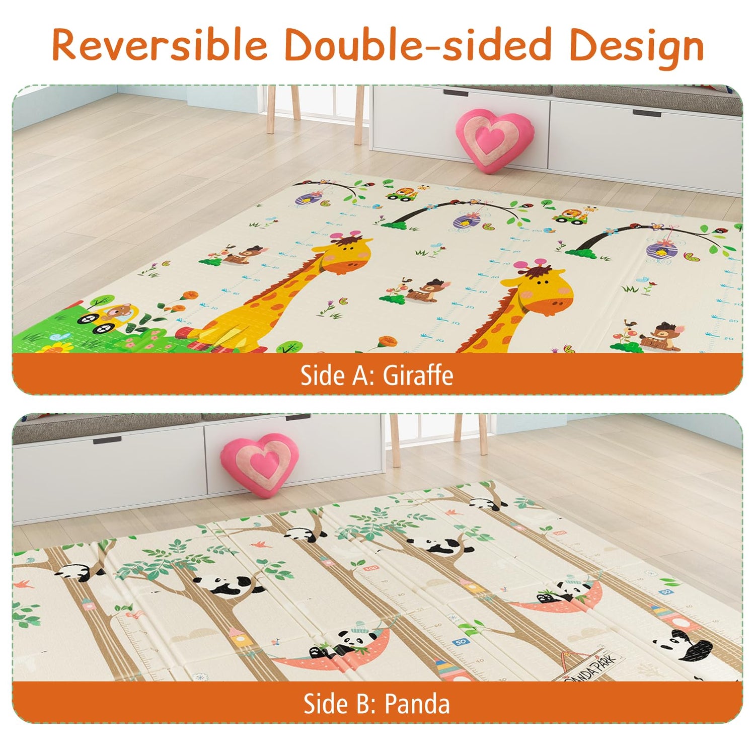 GYMAX Baby Play Mat, 180 x 200 x 1.5cm Thick Floor Mat with Double-Sided Pattern and Handbag