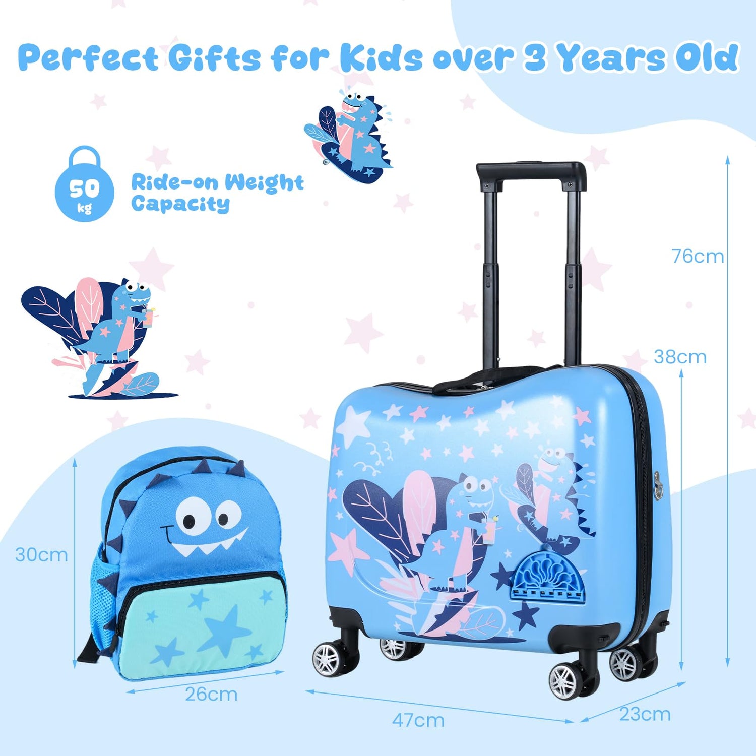 2 Pieces Kid Luggage Set with Spinner Wheels and Lanyard for Carry Strap