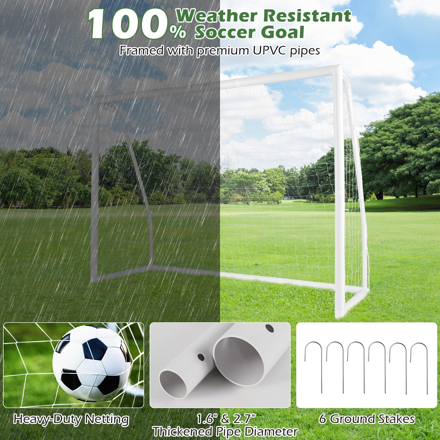 GYMAX All-weather Soccer Goal with Thickened Post