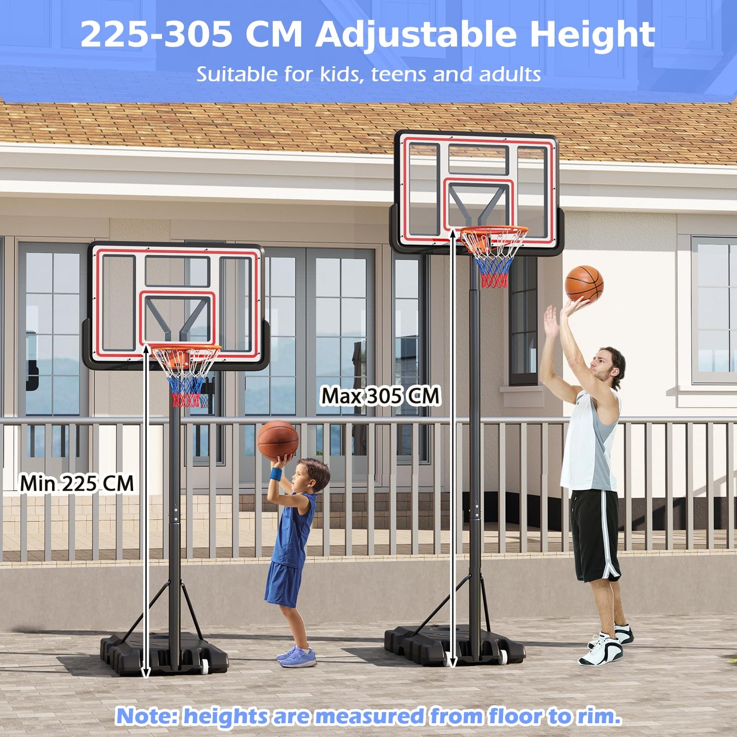 GYMAX 7.4-10FT Height Adjustable Portable Basketball Goal