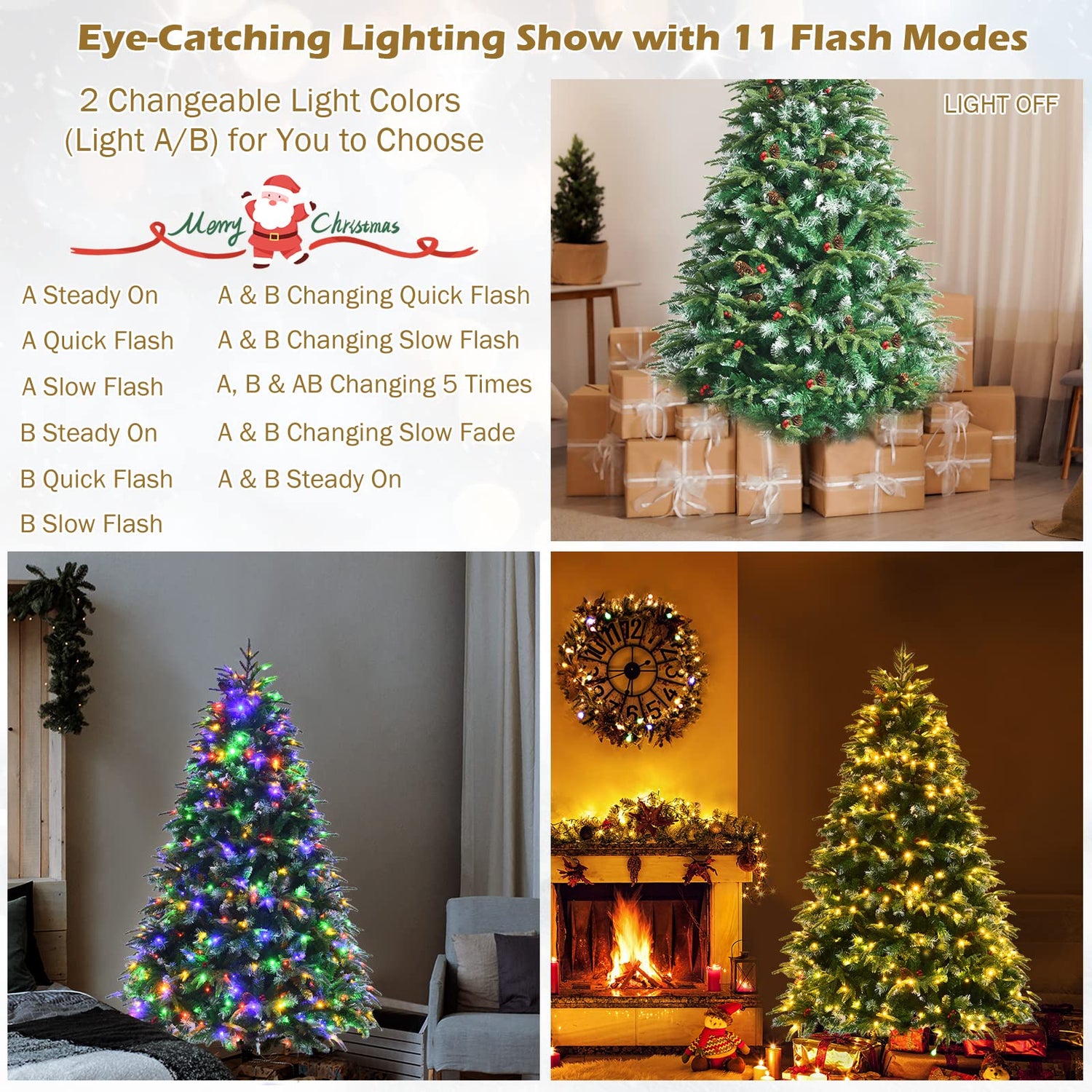 GYMAX 6FT Pre-Lit Artificial Christmas Tree with 11 Lighting Modes