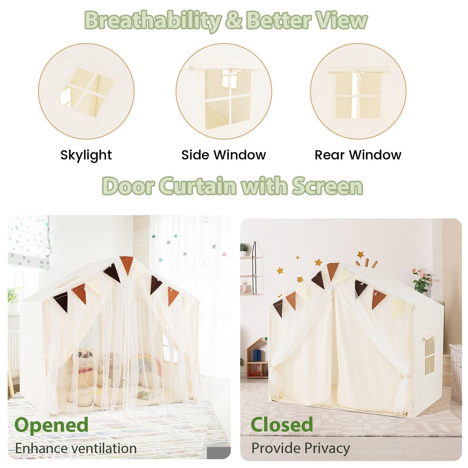GYMAX Kids Play Tent, Indoor Large Play House with Padded Mat