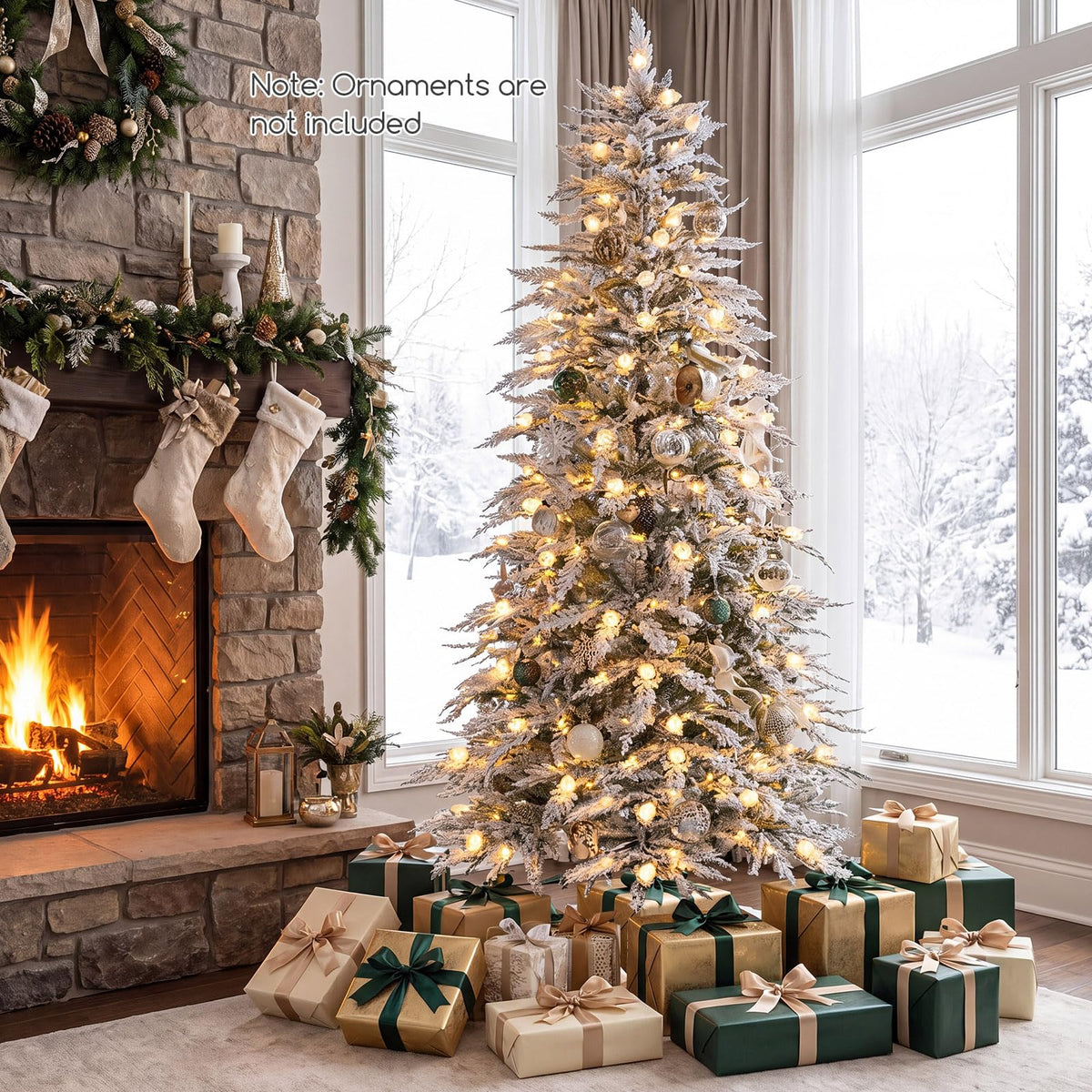 GYMAX 6 FT Artificial Christmas Tree, Flocked Hinged Xmas Tree