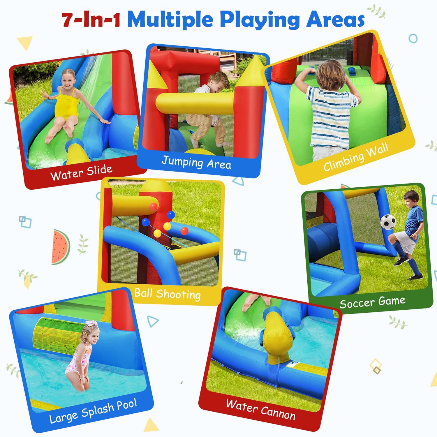 GYMAX 7 in 1 Kids Bouncy Castle Inflatable Water Park