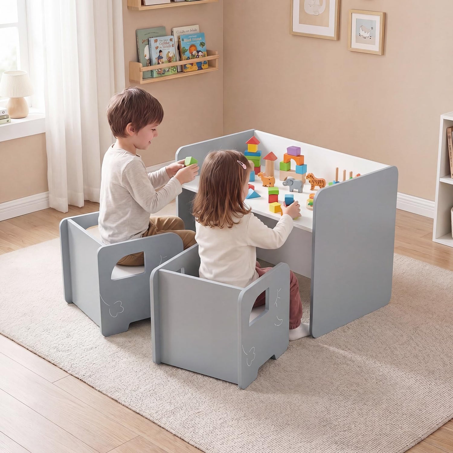 3 PCS Space-saving Toddler Table and 2 Chairs Set