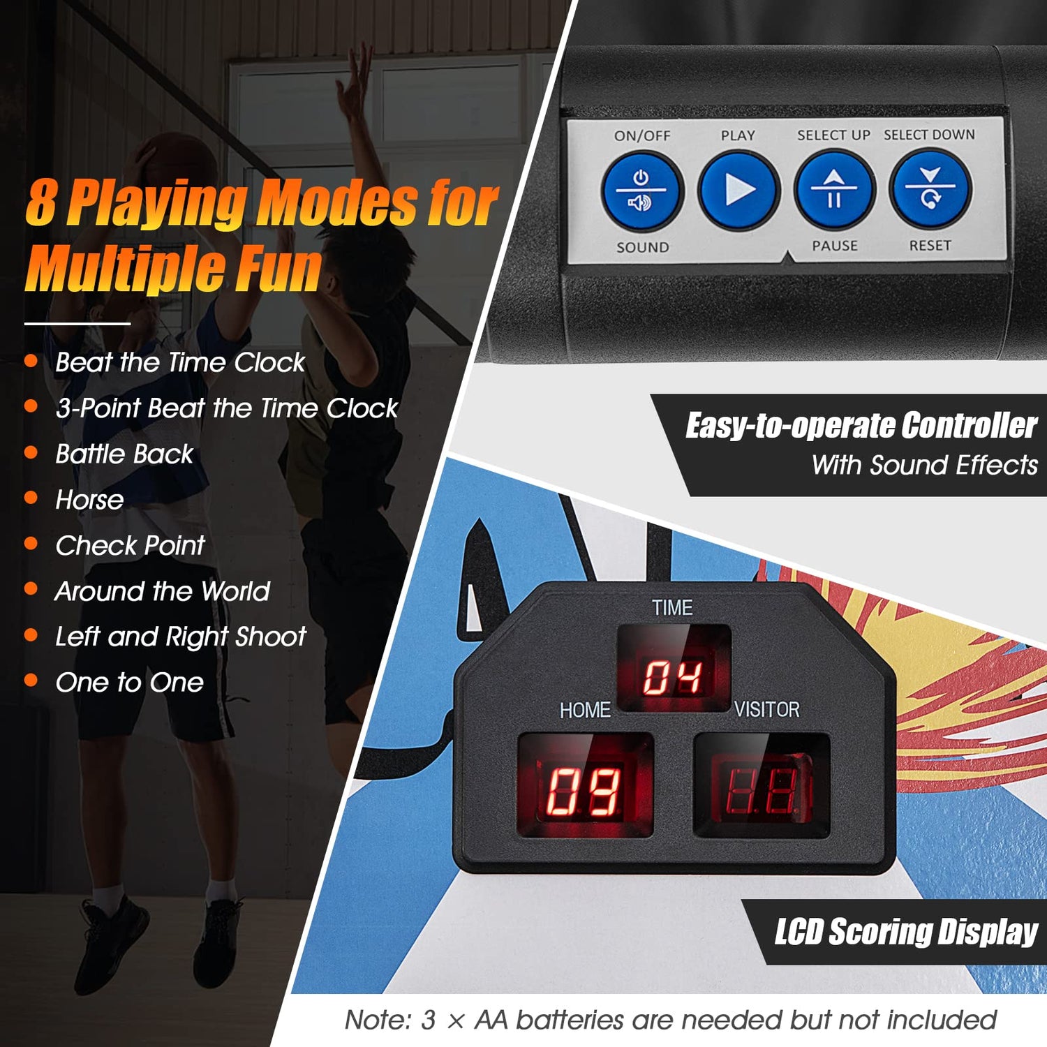 GYMAX Basketball Arcade Game, Foldable Basketball Game with 8 Game Modes