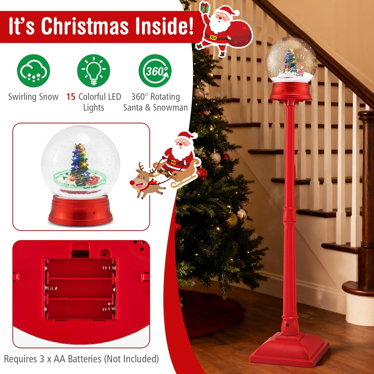 Christmas Street Lamp, 5FT Red Musical Festive Lamp Post