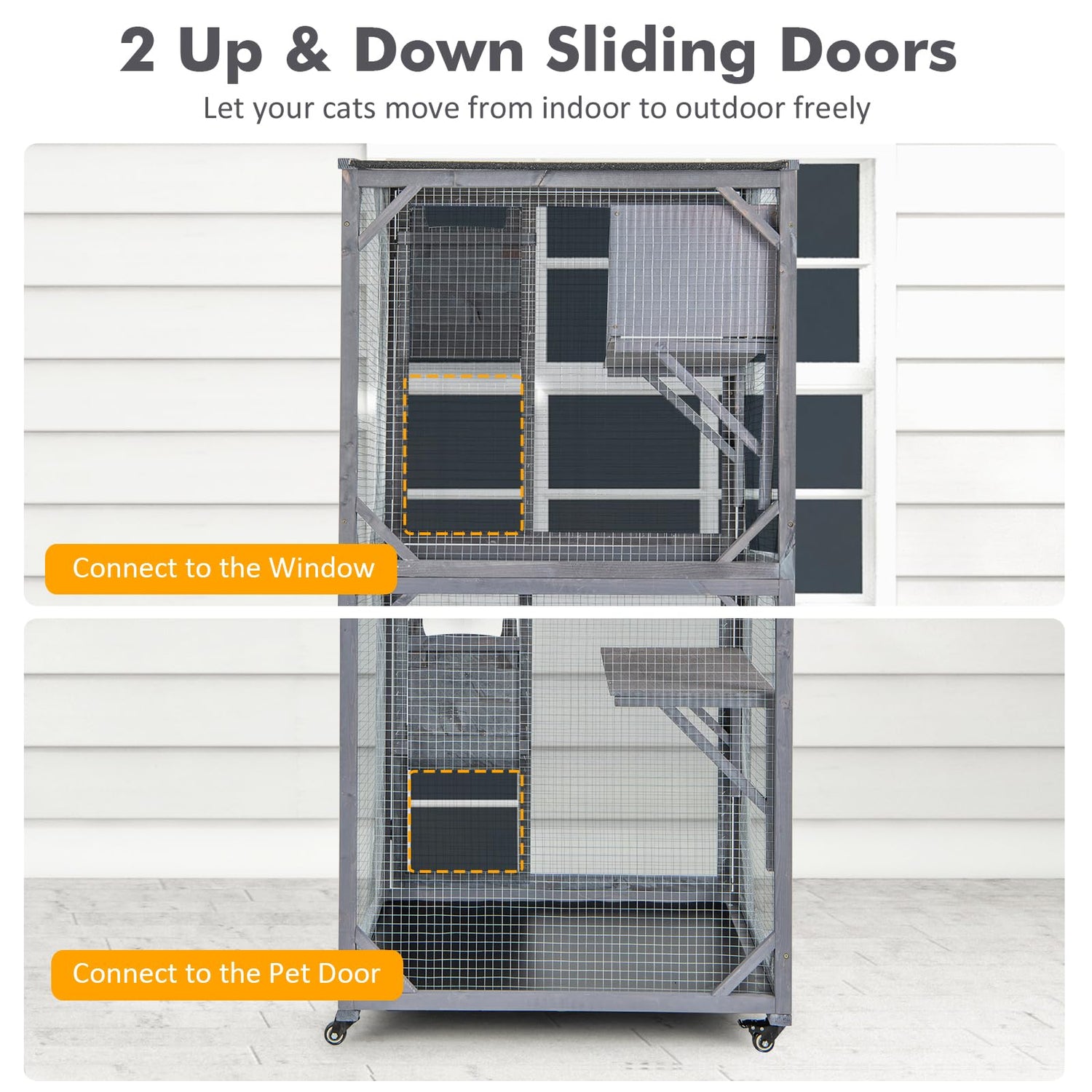 GYMAX Large Cat House, Wooden Cat Enclosure on Wheels
