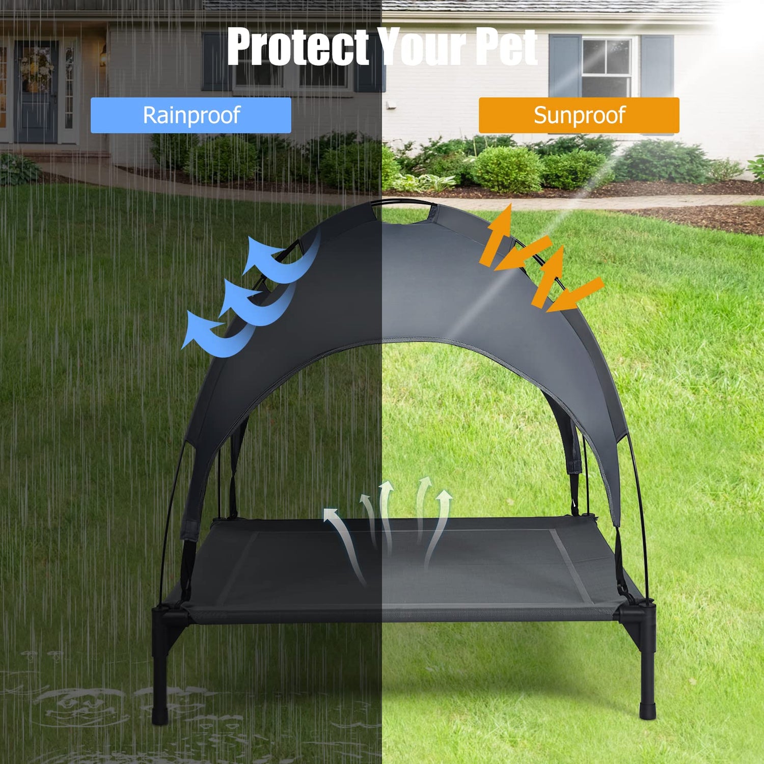 GYMAX Elevated Dog Bed with Removable Canopy