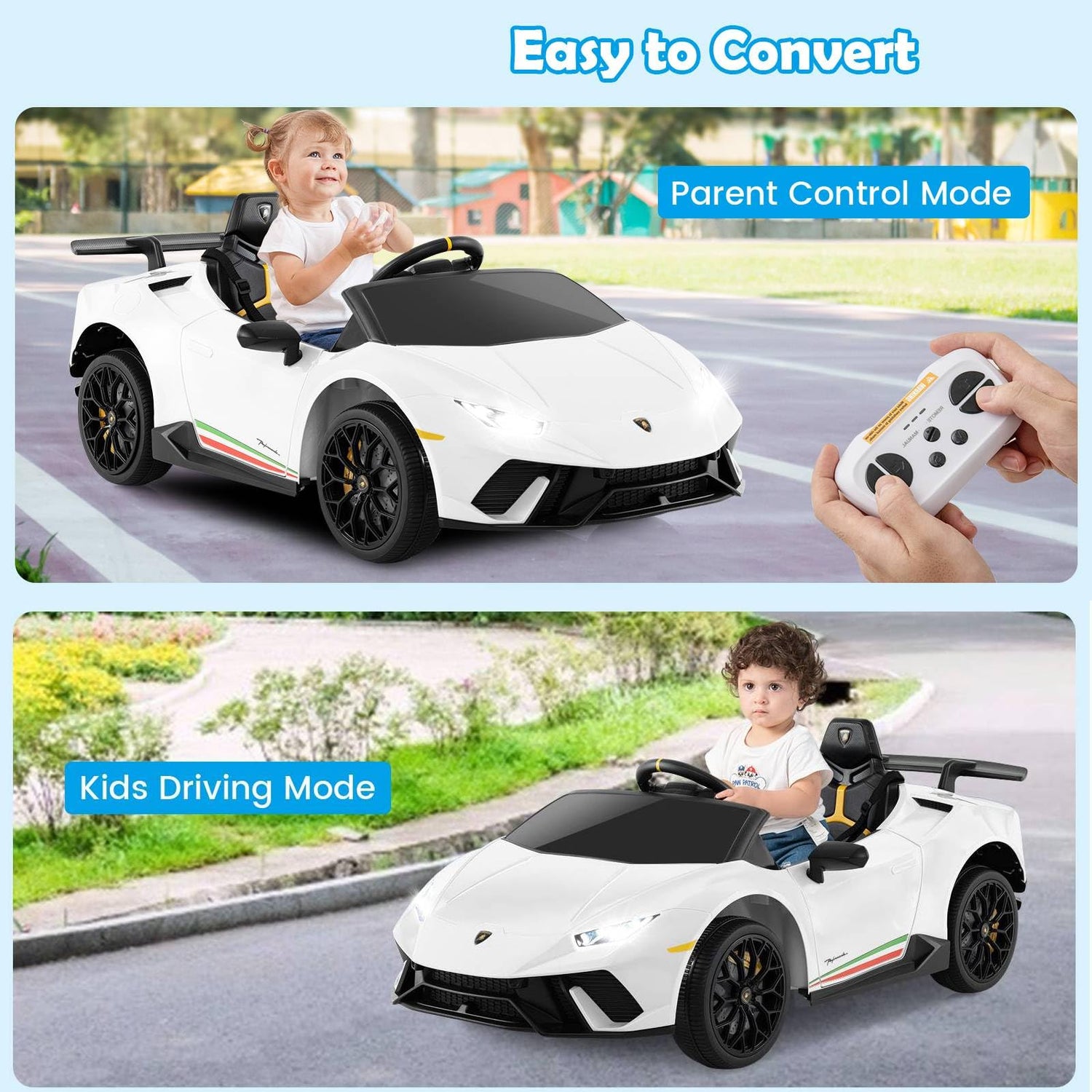 GYMAX Kids Electric Ride on Car, 12V Licensed Lamborghini Battery Powered Toy Vehicle