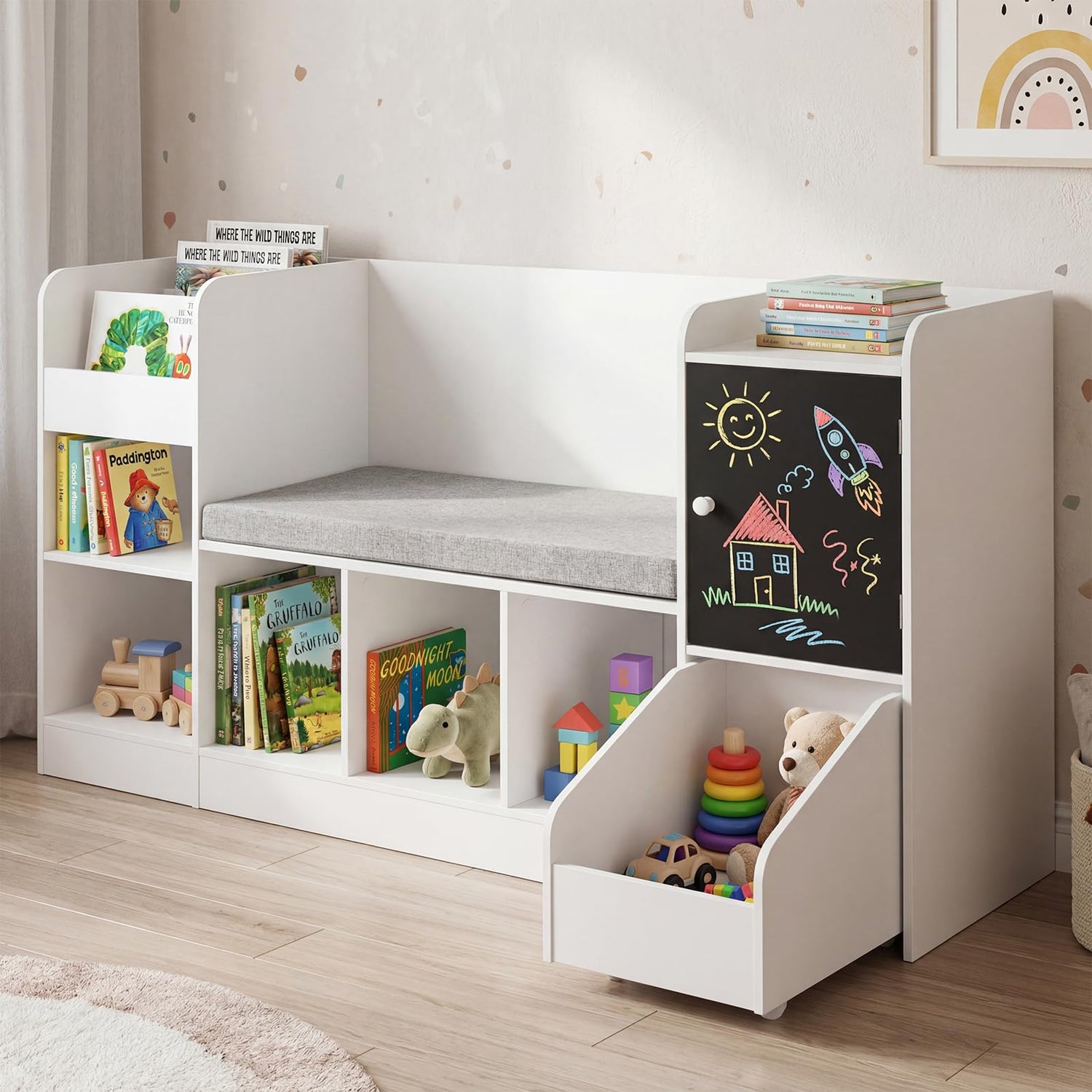 Kids Bookshelf, Wooden Children Bookcase with Blackboard