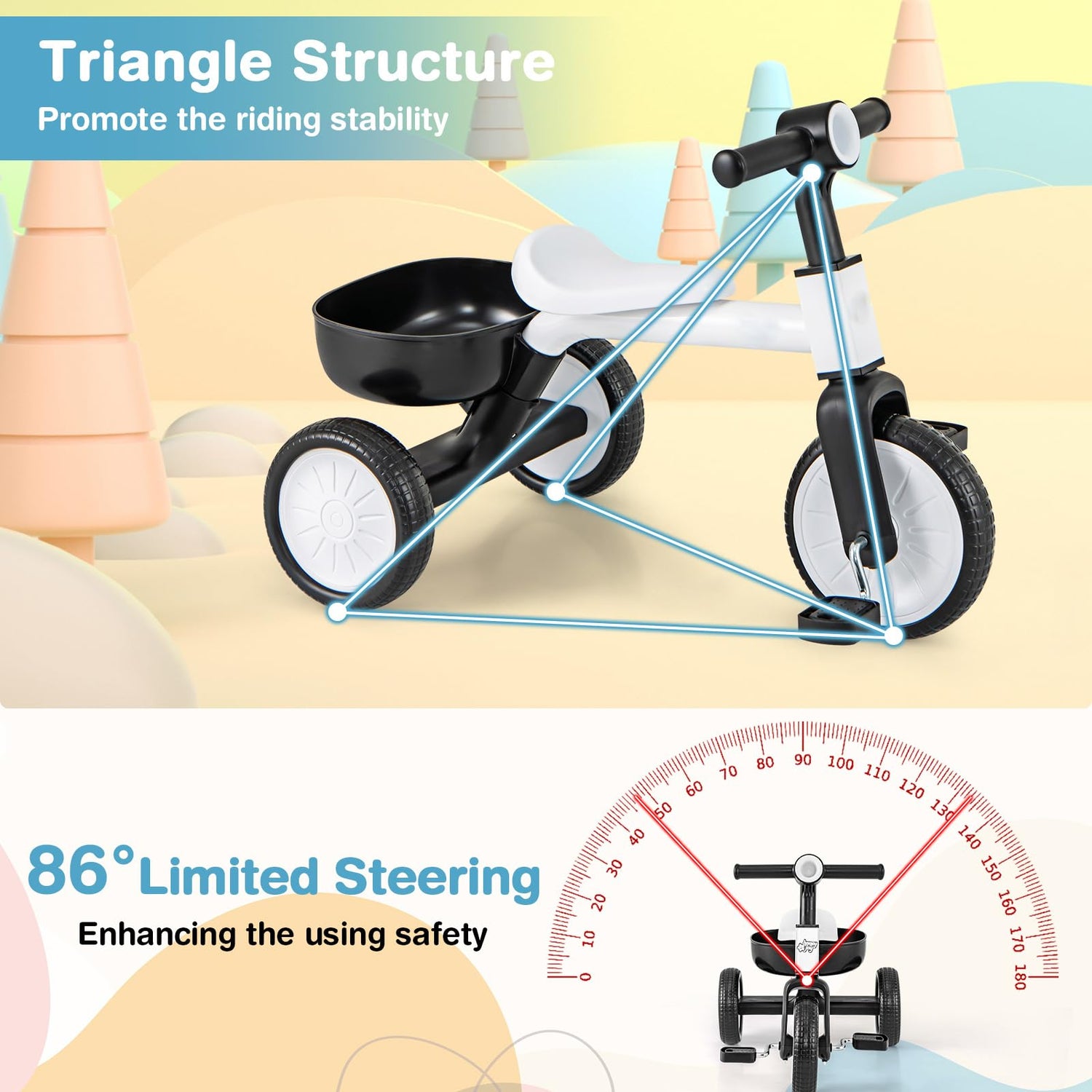 GYMAX 2 in 1 Kids Tricycle, Toddler Trike with Removable Pedals and Detachable Storage Basket