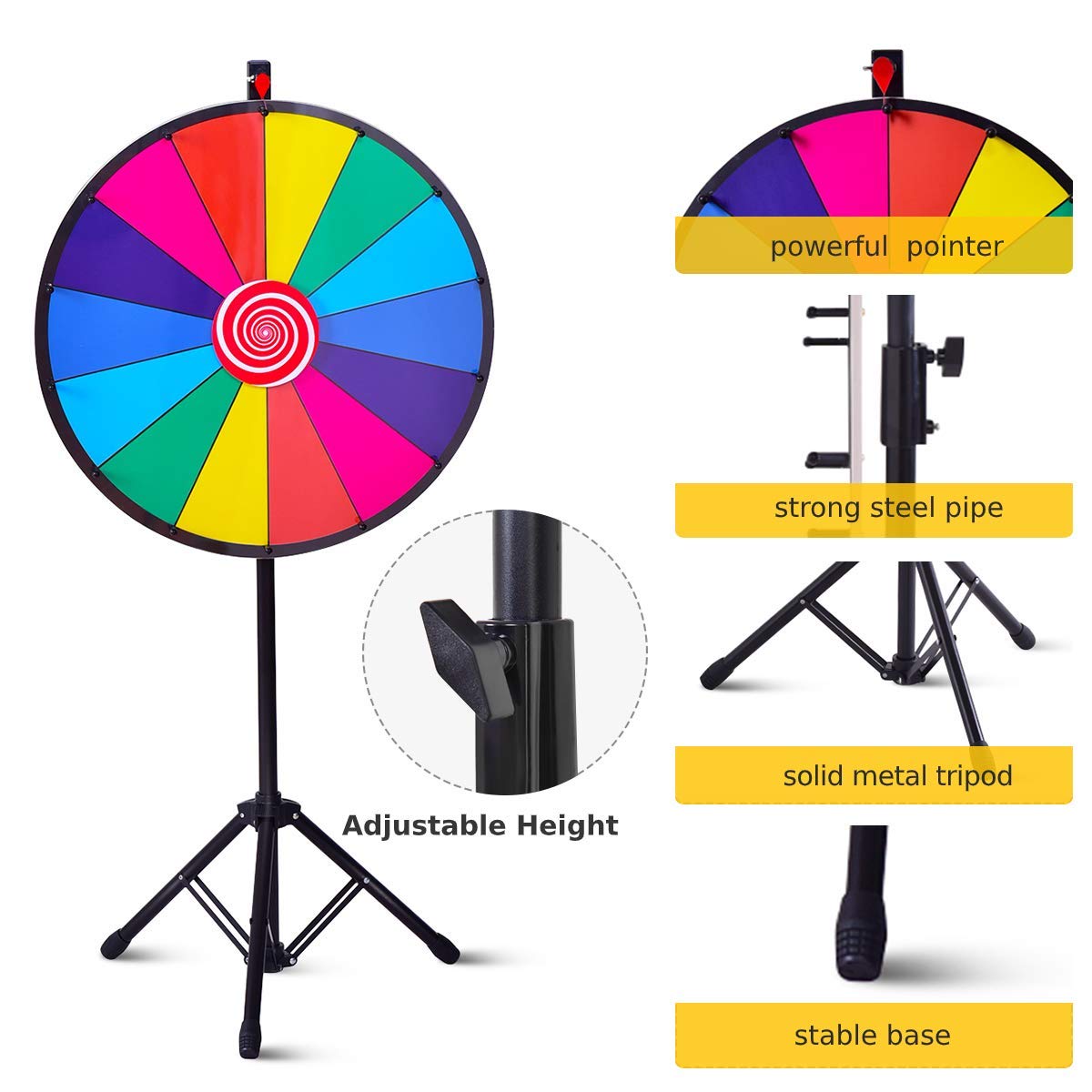 GYMAX 24" Color Prize Wheel 14 Slots Dry Eraser Trade Show Fortune Win Colorful Spin Party Pub Tradeshow Game (24" Tripod Stand)