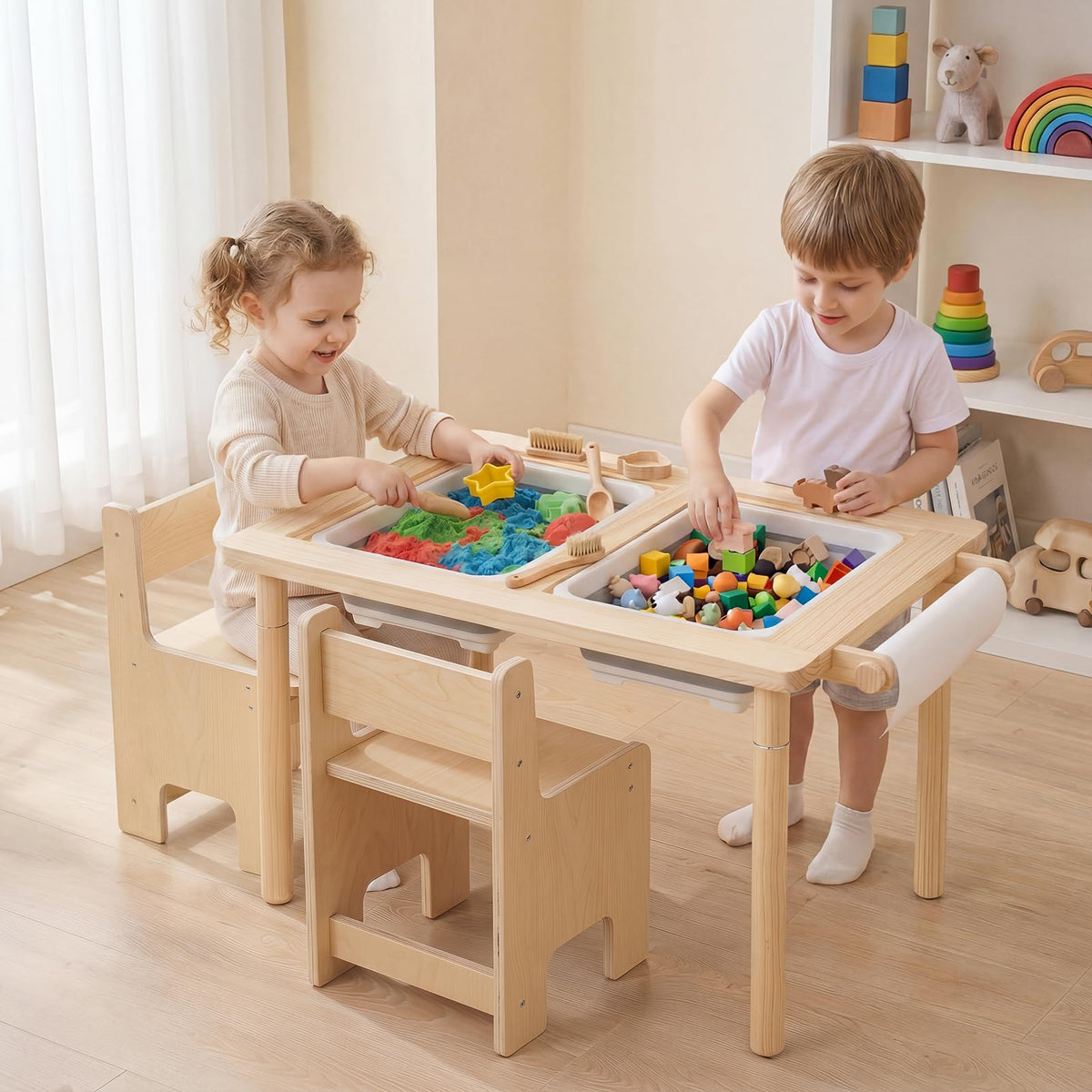 Kids Sensory Table & Chair Set Activity Table (with 2 Chair)