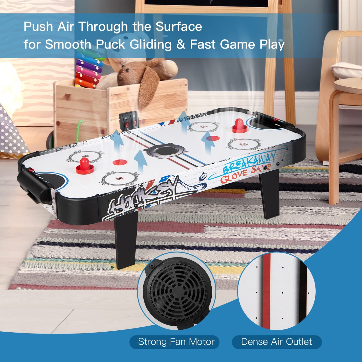 GYMAX 42" Air Hockey Table, Wooden Table Top Air Hockey Game with Strong Motor, 107 x 53 x 37cm