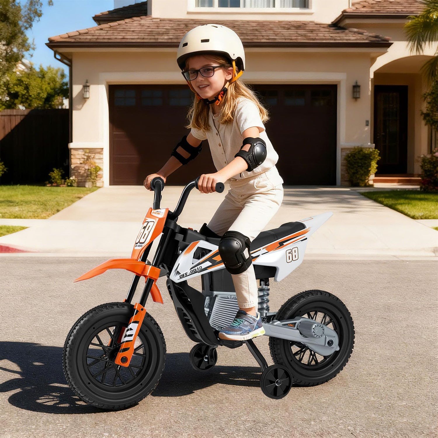 Kids Ride on Motorcycle, 12V Electric Ride On Bike with Training Wheels