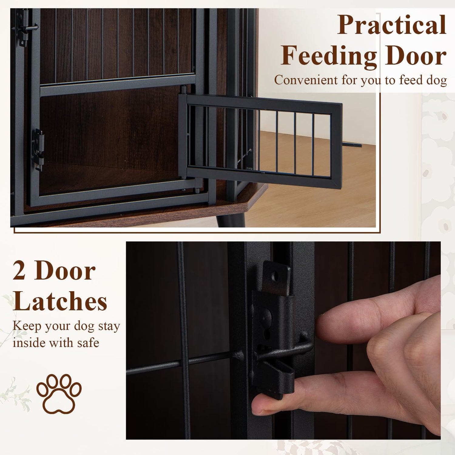 Corner Dog Crate Metal Frame Dog Cage with Feeding Door and Lockable Door